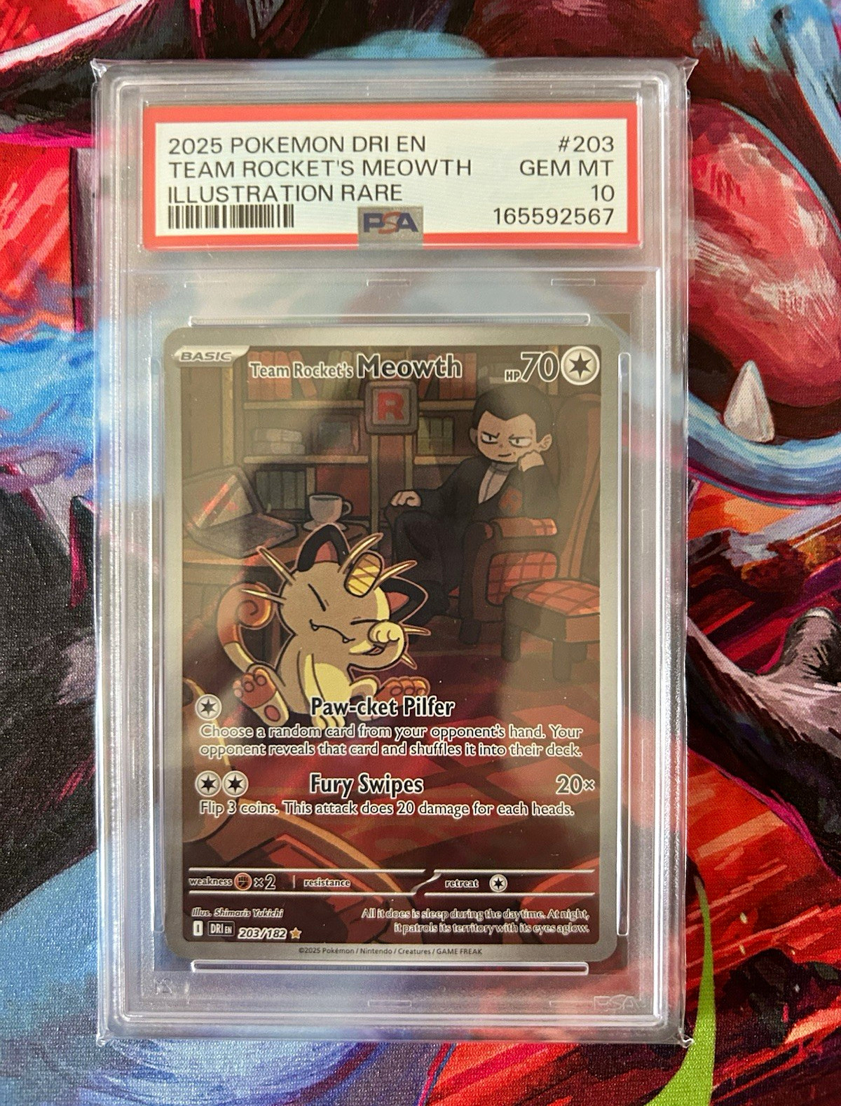 Pokémon TCG PSA 10 Team Rocket's Meowth 203/182 Destined Rivals IR Holo
