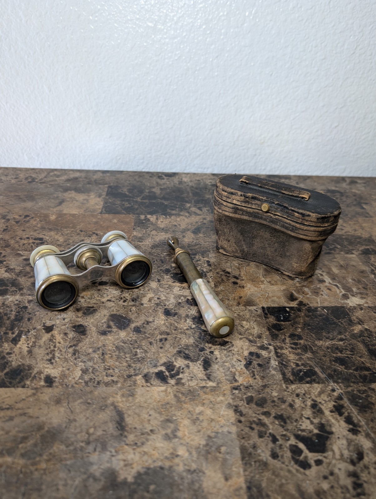 Vintage Antique Chevalier Paris Mother of Pearl Opera Binoculars In Case