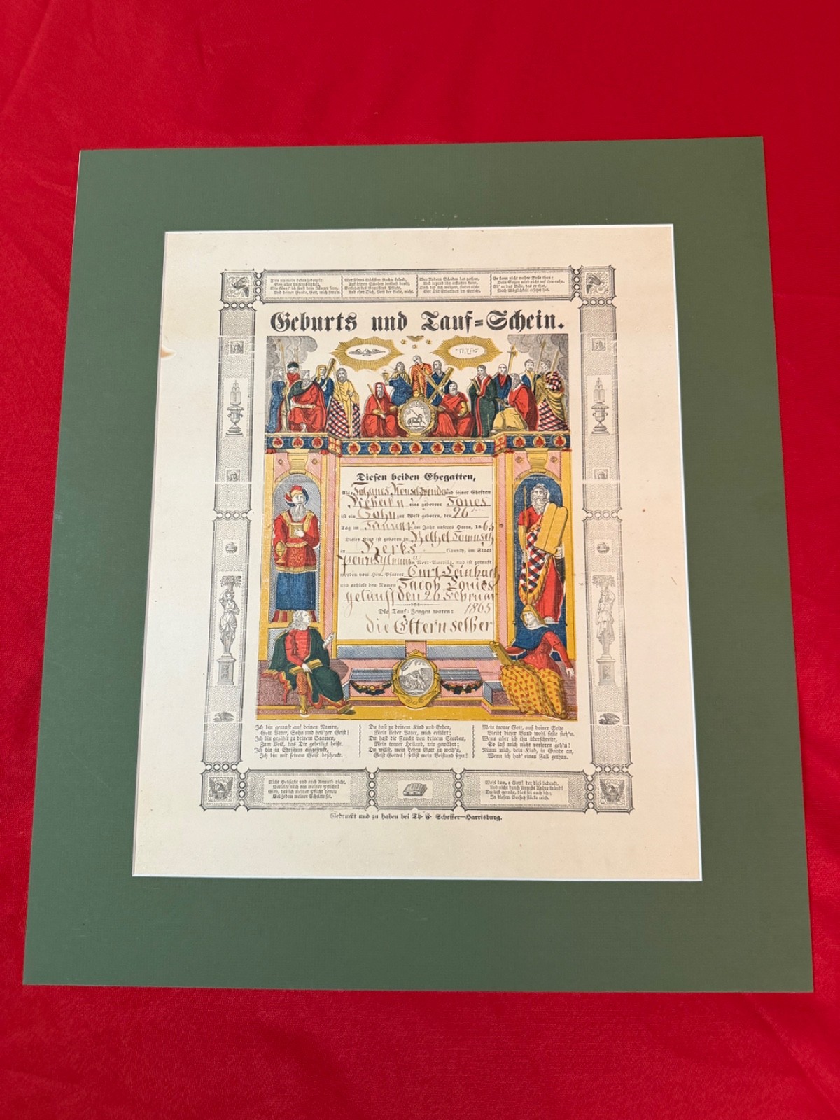 antique original PA Dutch FRAKTUR Geburts Und Taufschein 1865 ESTATE SALE FIND