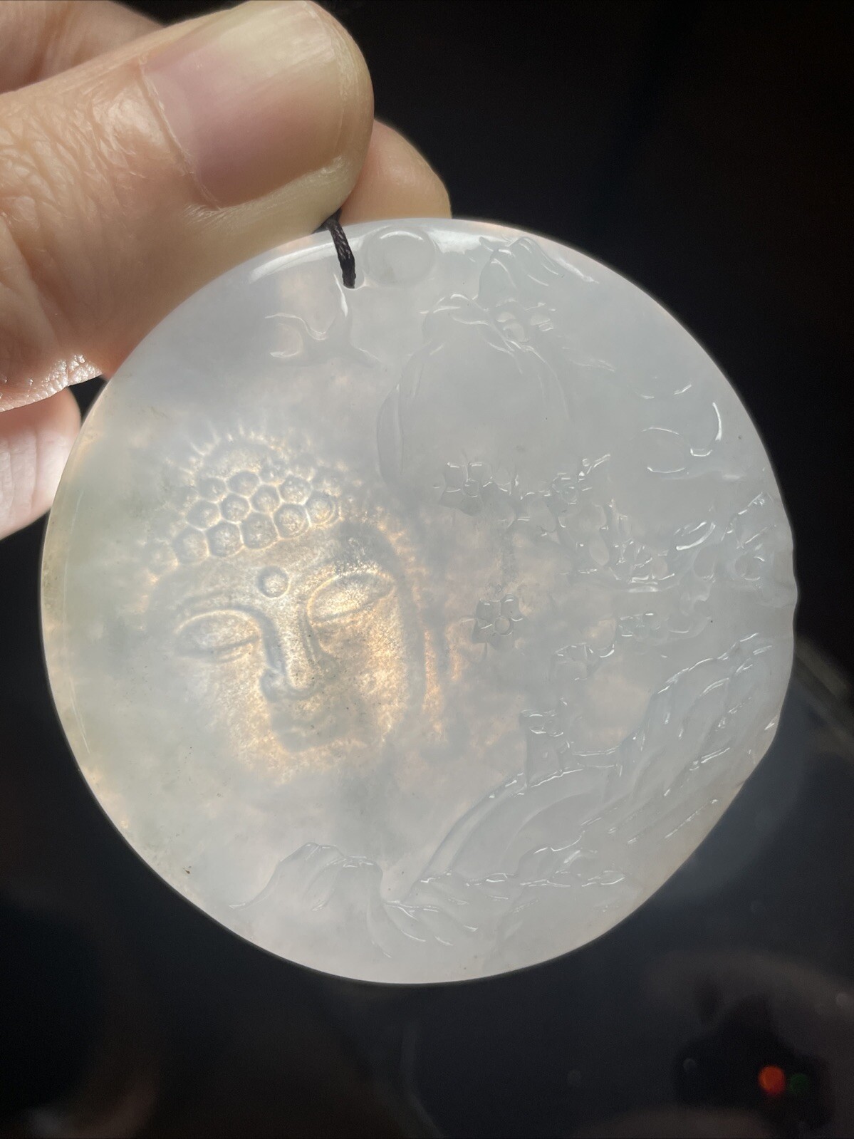 純天然翡翠A貨 老坑冰極簡意境山水牌 佛觀天下 陰雕工藝 細膩水頭足 Genuine Grade A Burma Jade Jadeite