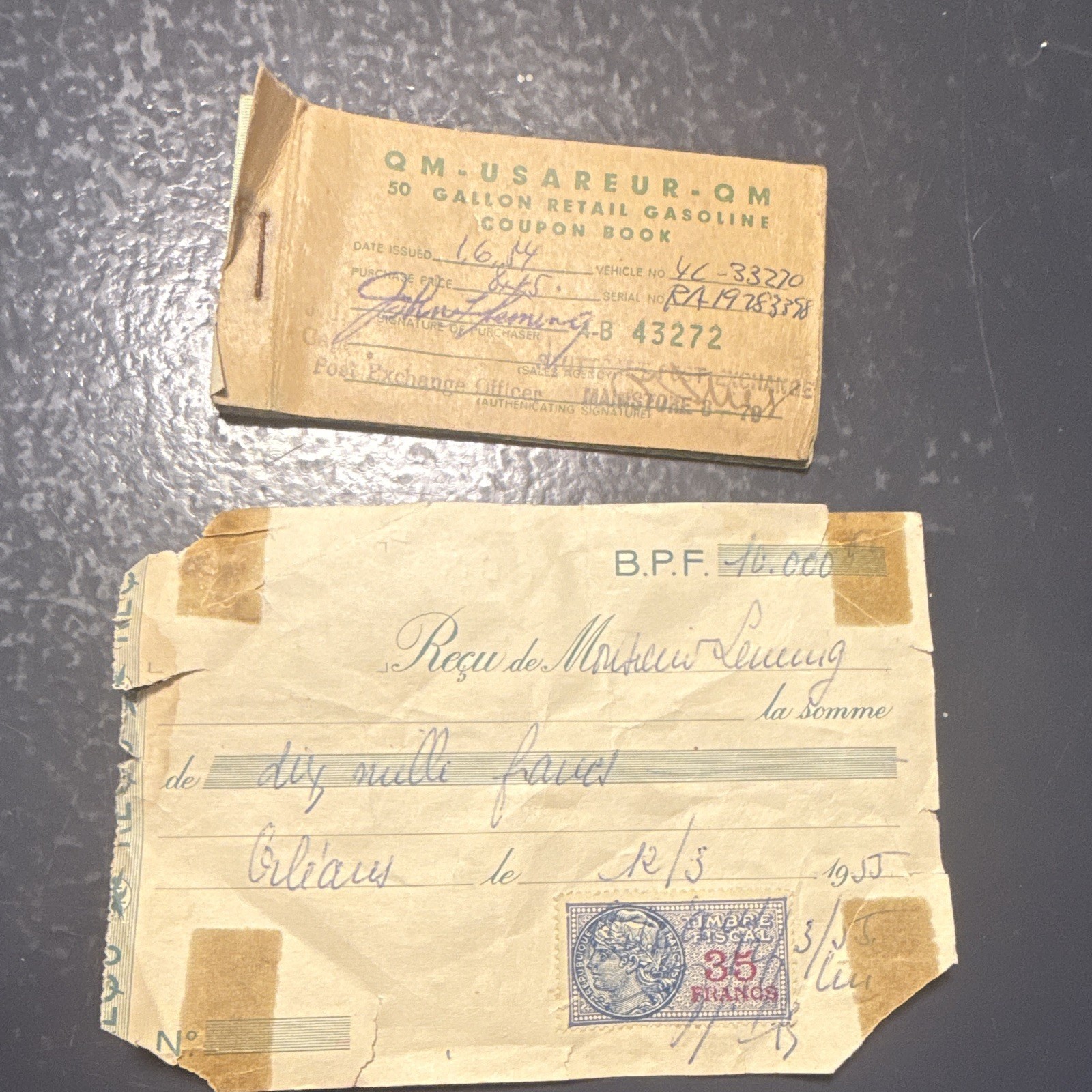 Vintage 1954 USAREUR Army Gasoline Coupon Book Unused Coupons Scrip & 1955 Recei