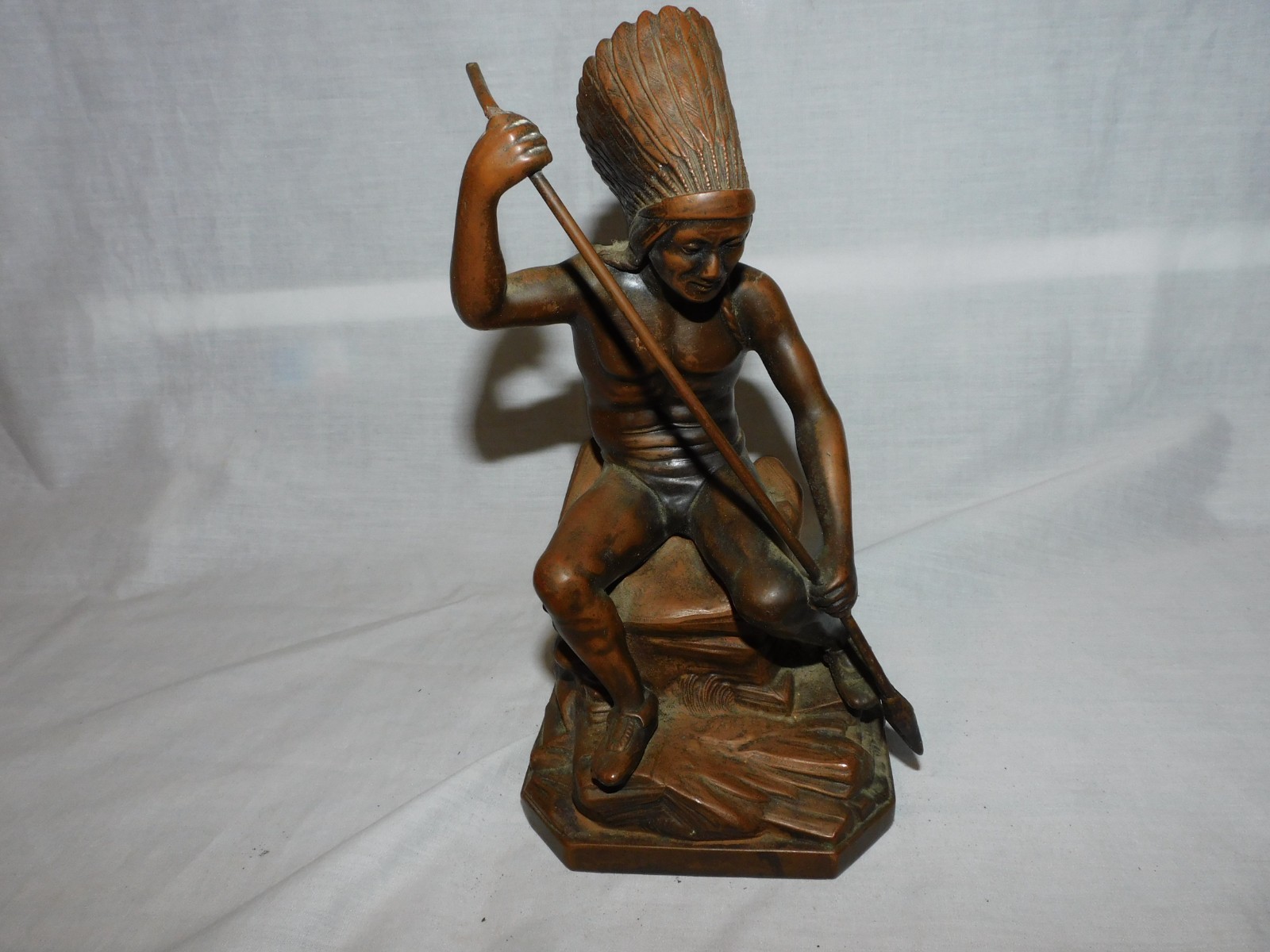 ANTIQUE Jennings Brothers Native American Indian Bronze Statue SIGNED JB2245