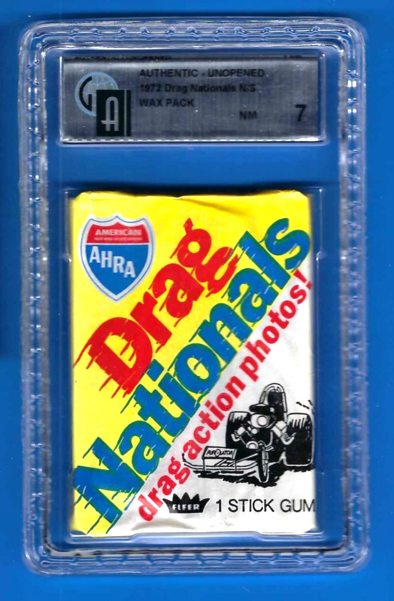 Vintage DRAG NATIONALS AHRA FLEER SEALED 1972 WAX PACK GRADED 7 NM