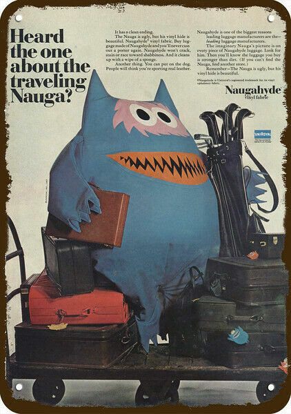 1967 NAUGAHYDE Vinyl Fabric Nauga Mascot Vntg-Look DECORATIVE REPLICA METAL SIGN