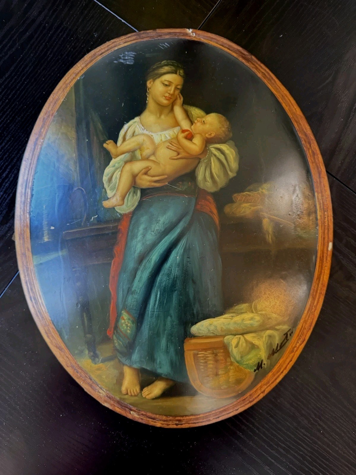 Antique Hand Painted Italian Art On Wood Signed By Artist 16”