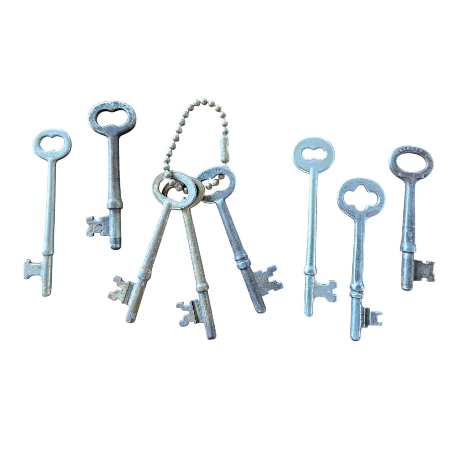 Vintage Skeleton Key Lot 8pc Sargent Russell Erwin Antique Barrel Keys Steampunk