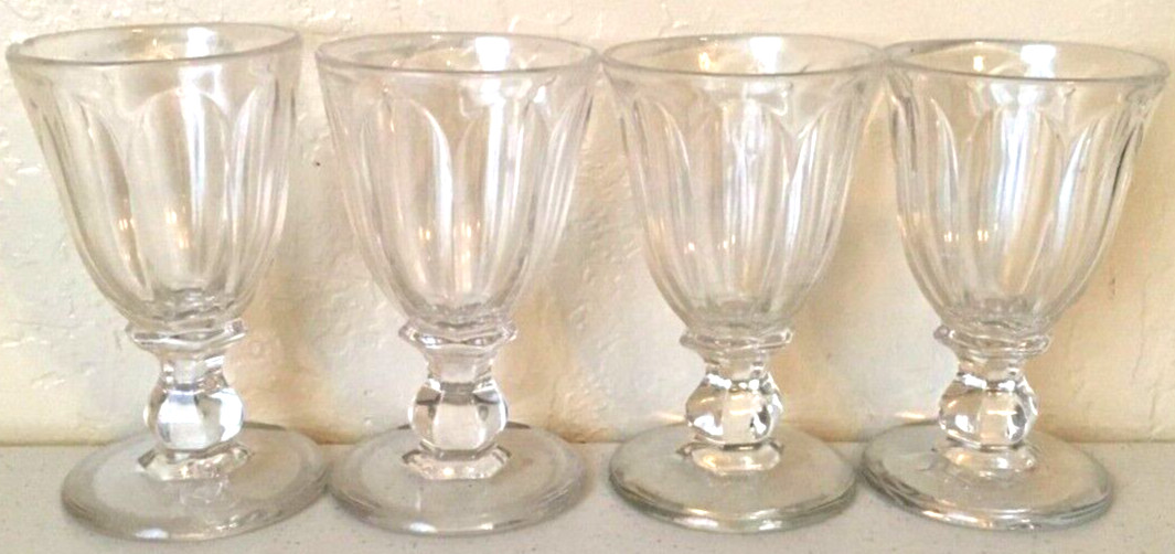 Antique EAPG Clear Paneled Glass Goblets AKA Bessemer Flute 1850s-1860s Lot Of 4
