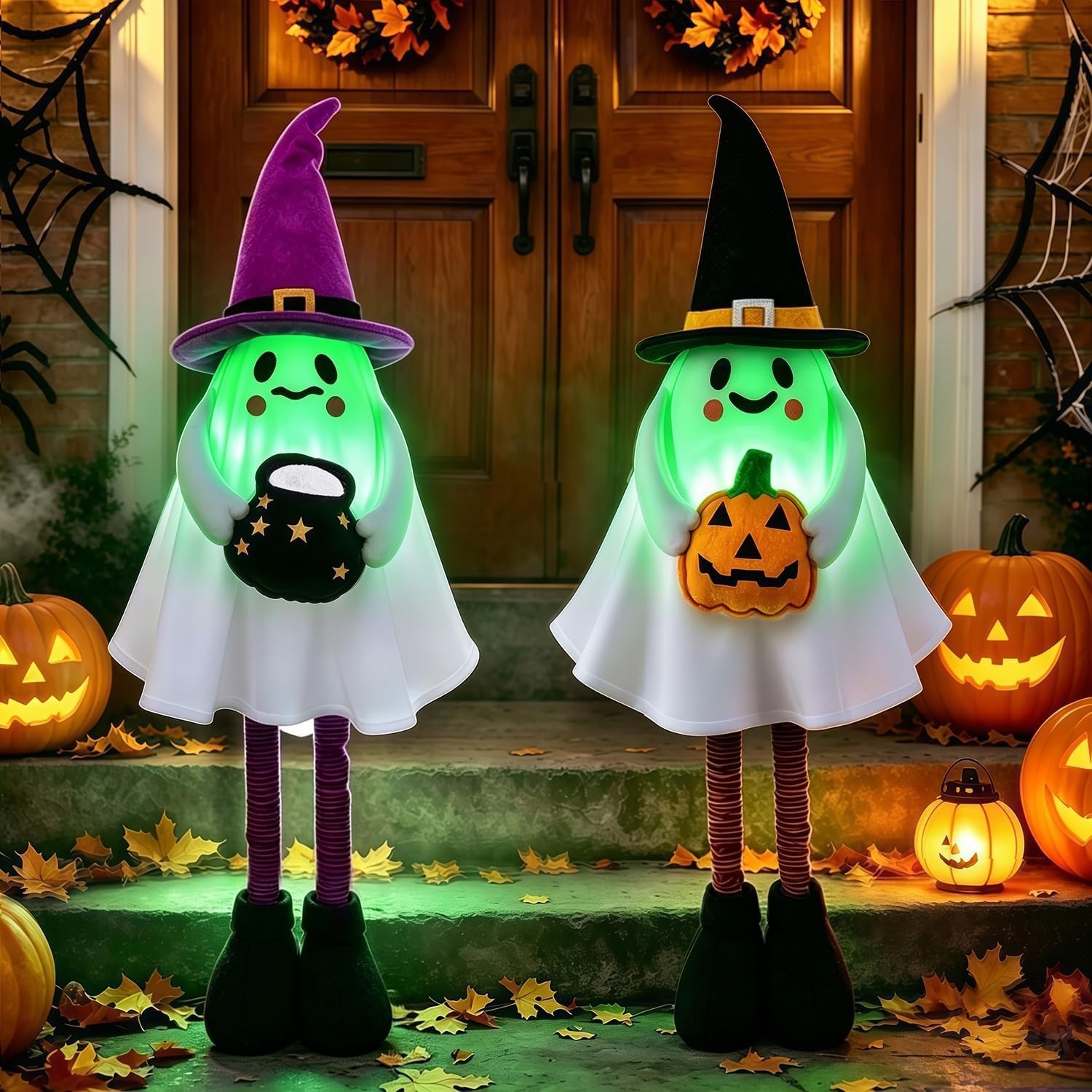 2 Pack Halloween Lighted Ghost Figurine Stretchable Leg 21\