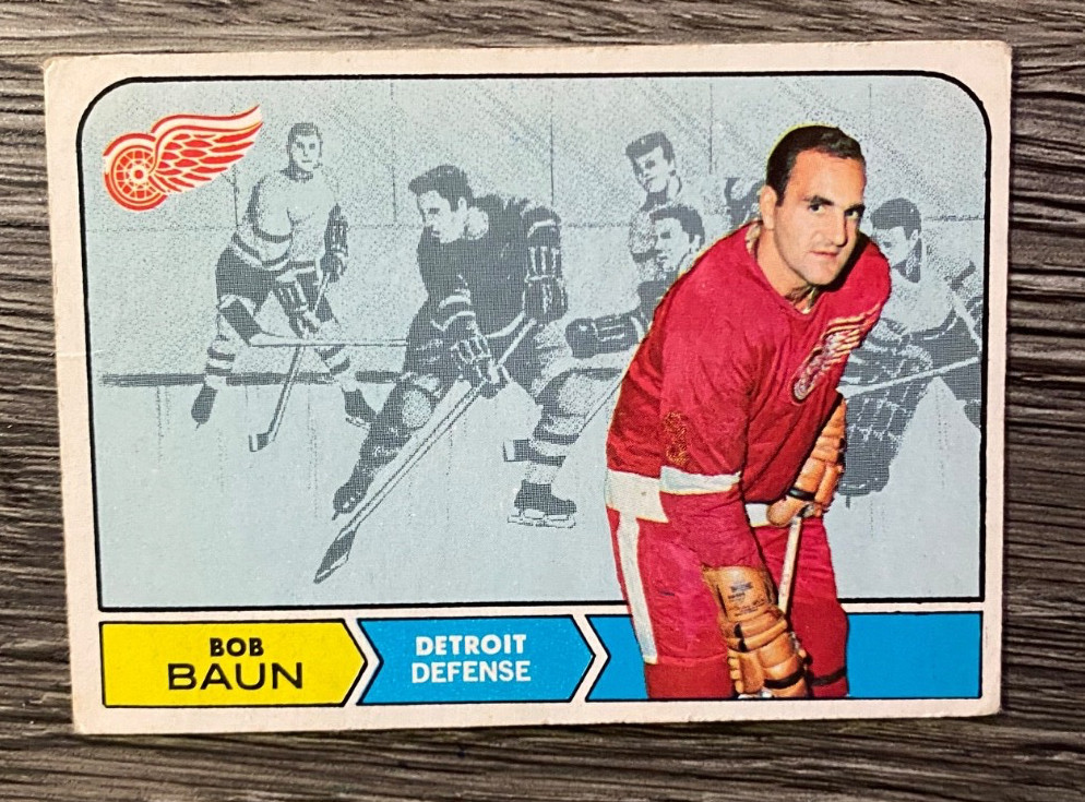 HOCKEY: 1968-69 TOPPS (CANADA) = BOB BAUN DETROIT RED WINGS CARD #24
