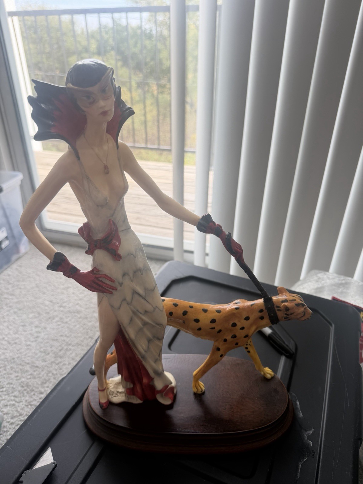 Vintage A. Santini Art Deco Lady with Cheetah Sculpture – Signed Made in Italy