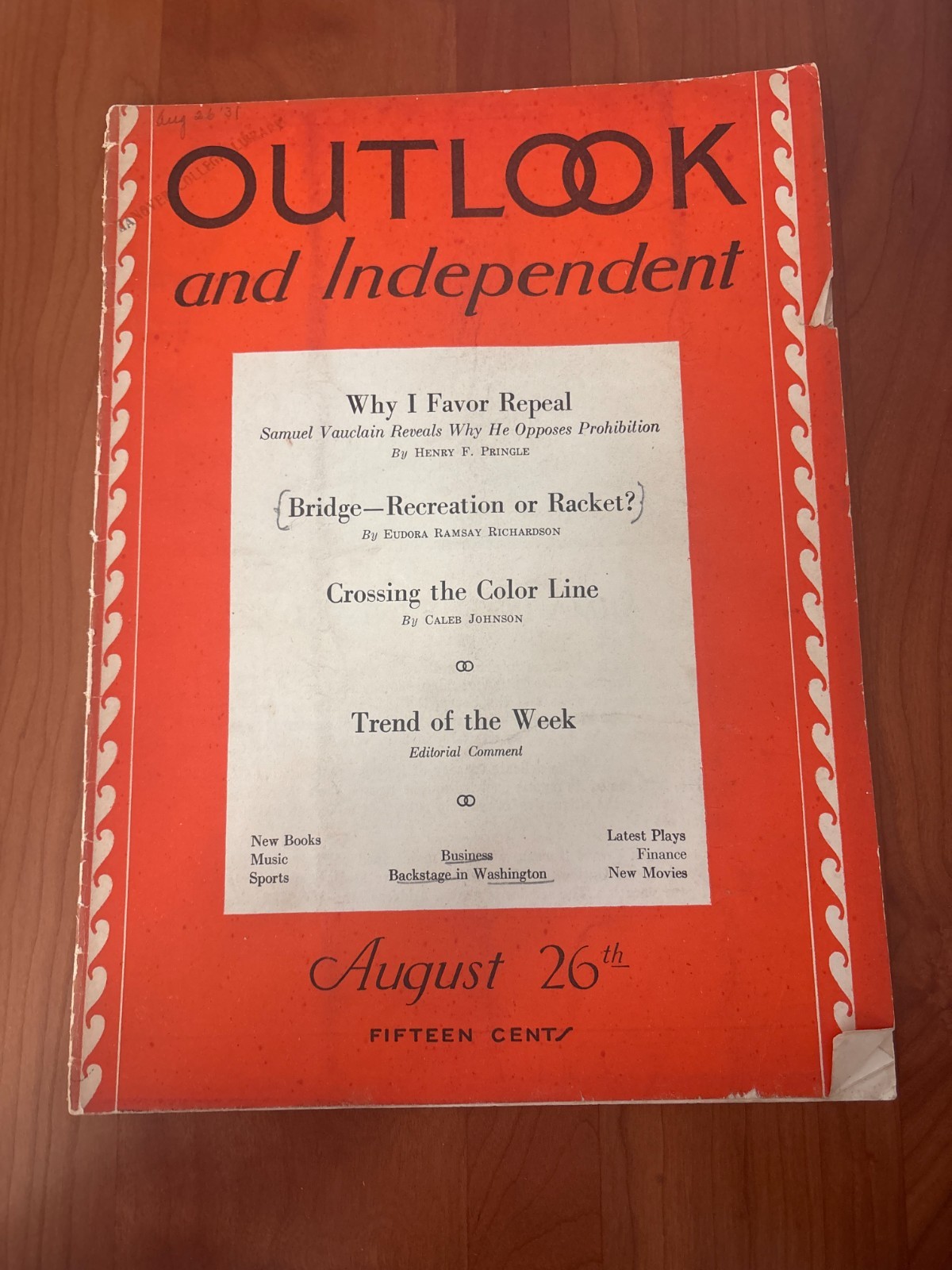 FREE SHIP Aug. 26, 1931 Outlook Independent Magazine