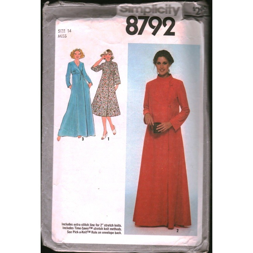 Vintage Simplicity 8792 Sewing Pattern Misses Wrap Robe Maxi Knee Length Size 14