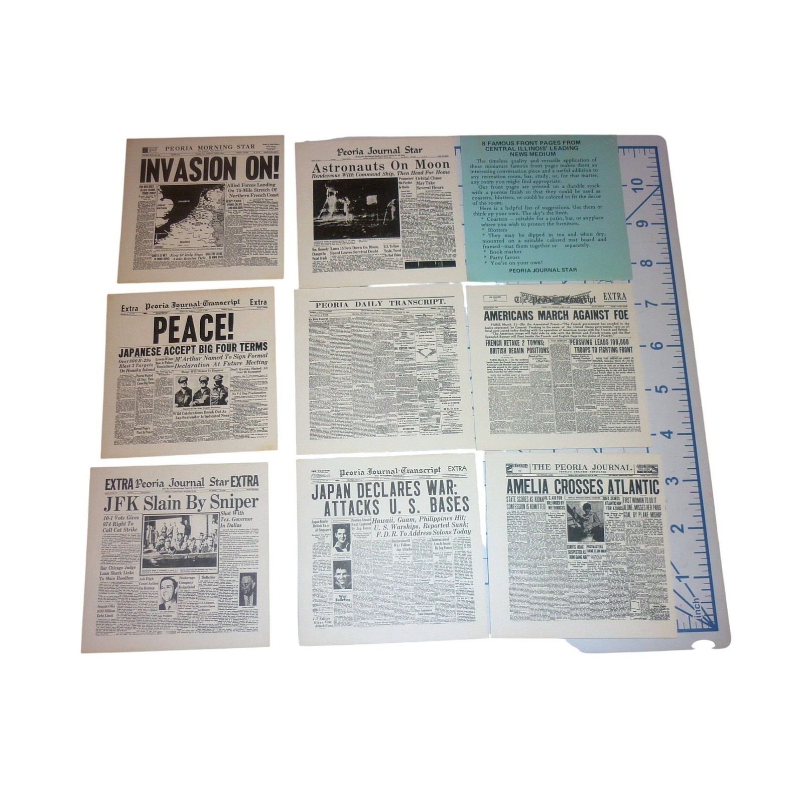 Peoria Journal Star 8 Famous Front Pages Miniature Illinois Newspaper Ephemera