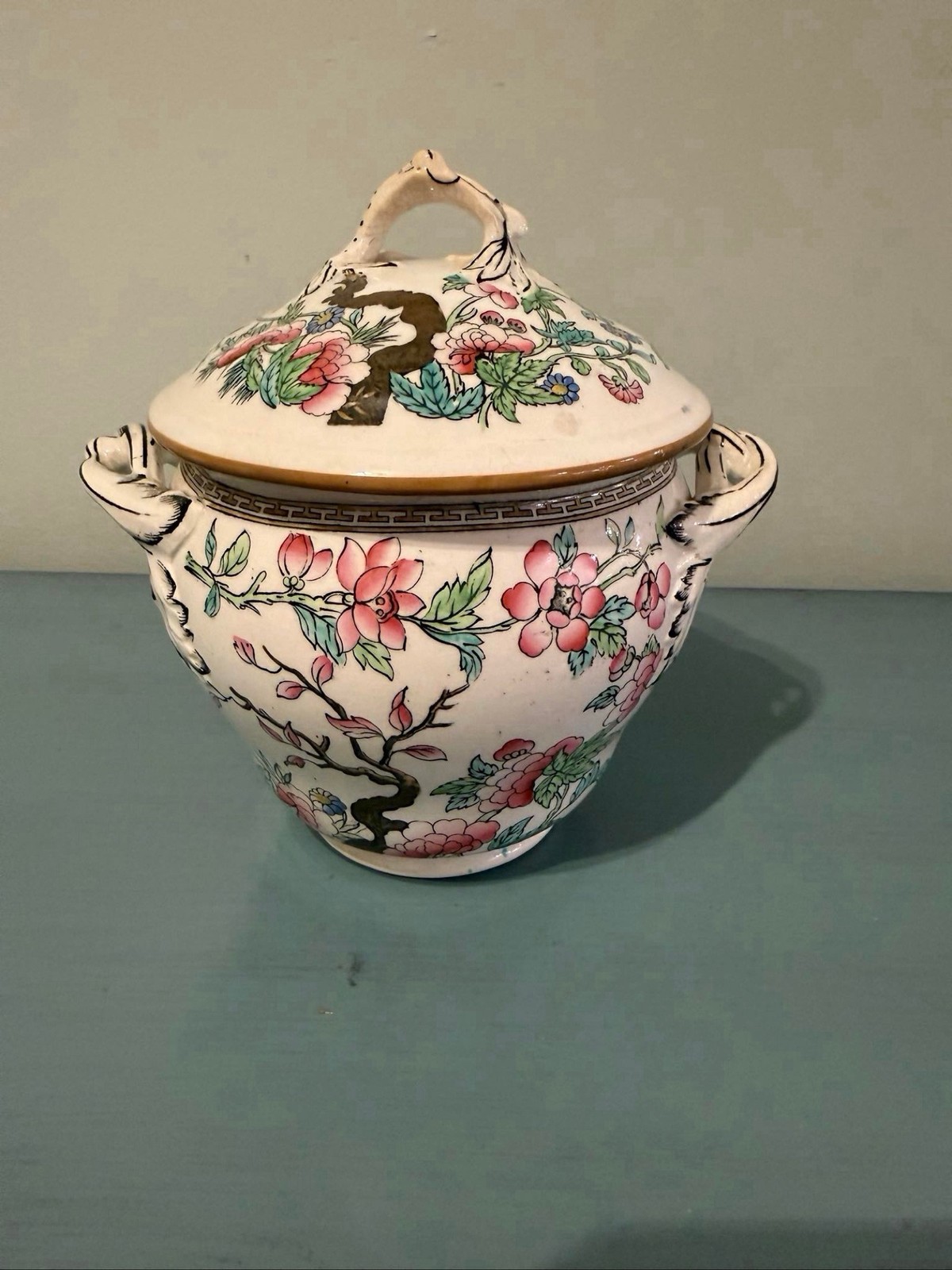 Vintage hand painted Asian covered vase / bowl - Make unknown (see mark)