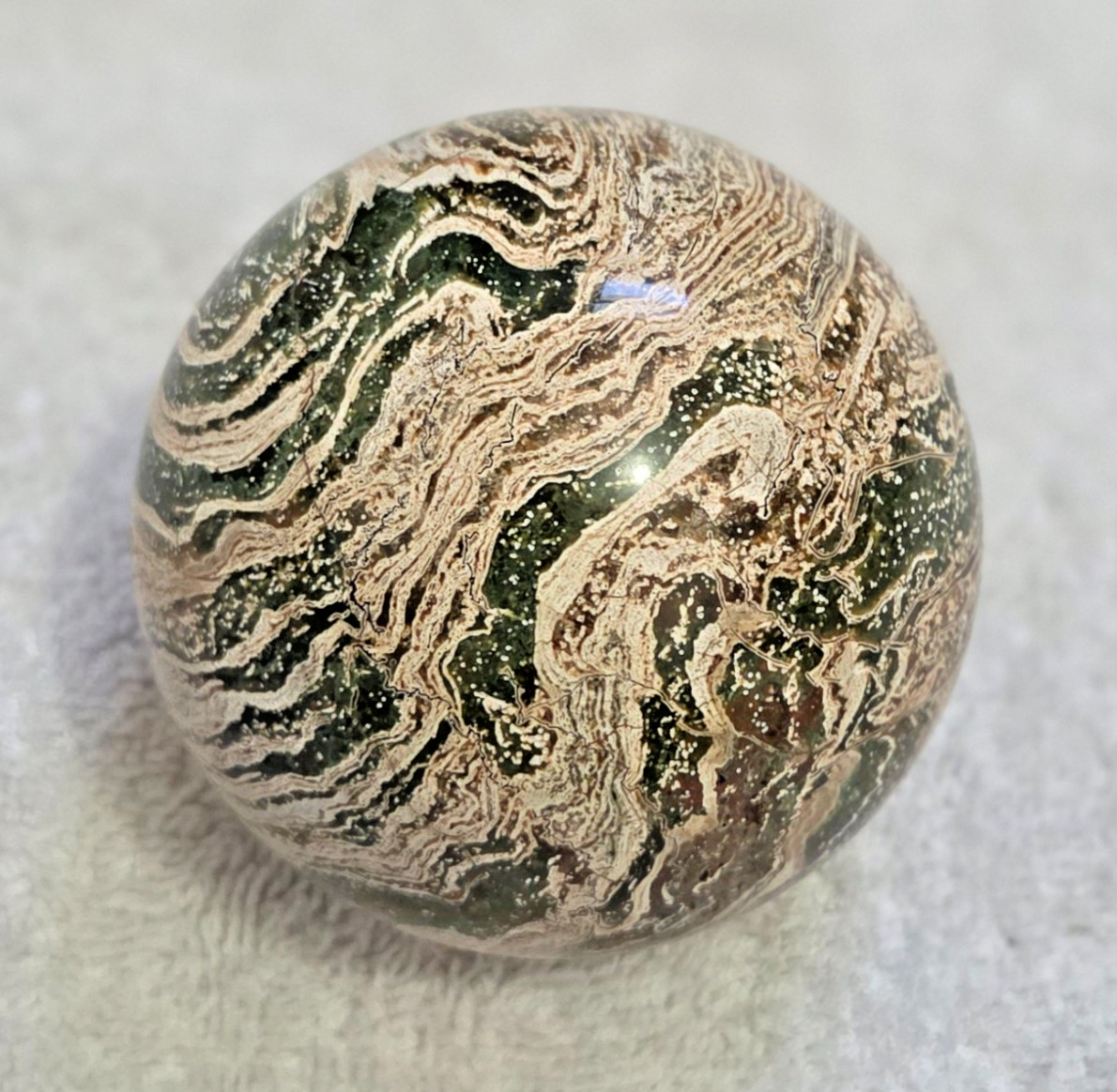 Natural Green Striped Jasper Sphere 70.5mm 15.5oz Polished Ocean Wave Crystal