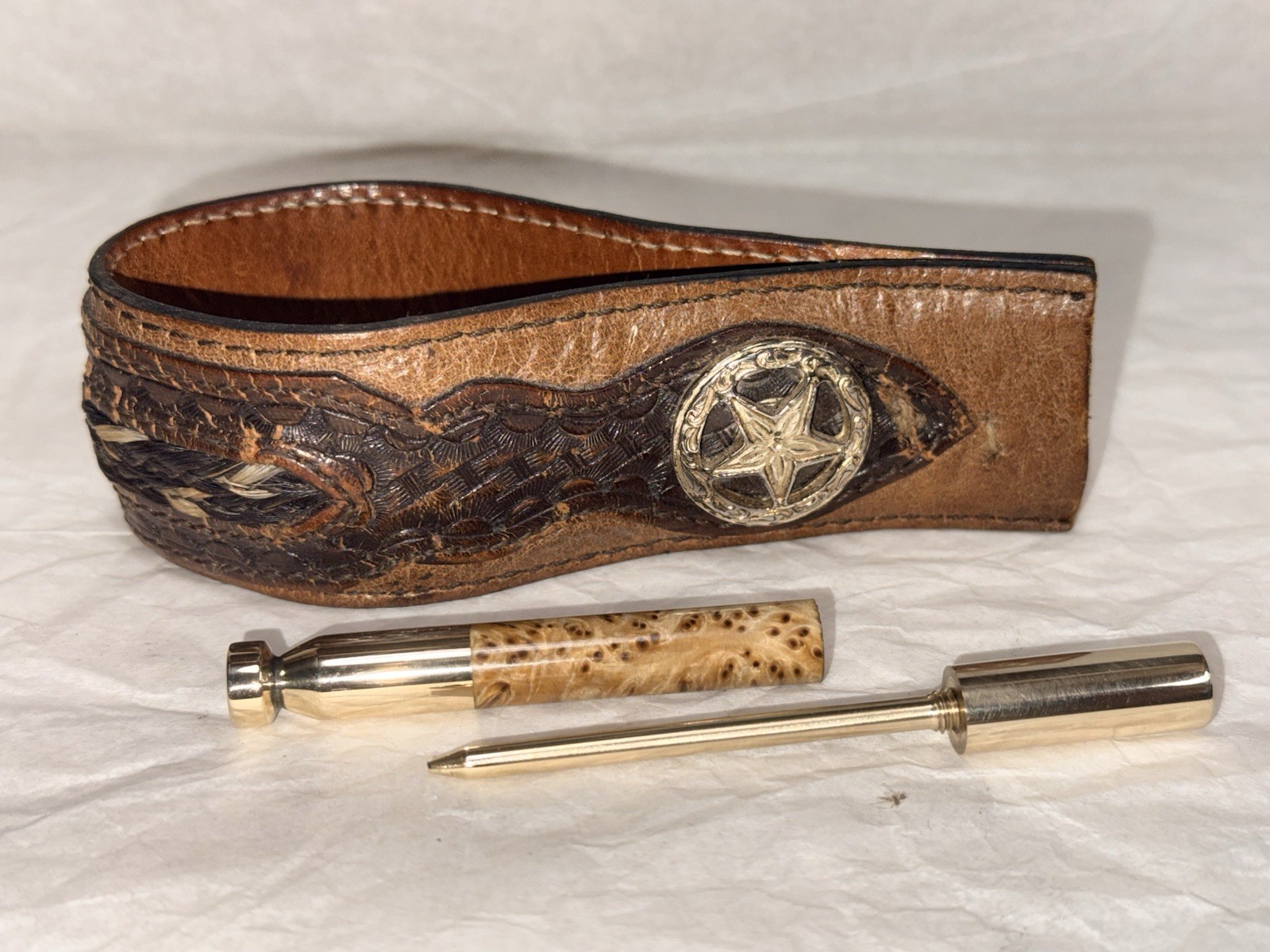 Pipe Tobacco Tamper And Pick Tool, Alaskan Yellow Cedar Burl And Brass