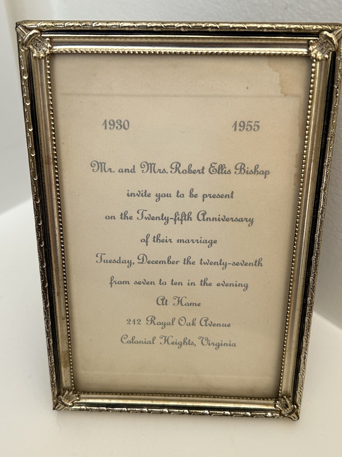 Vintage Framed Wedding Anniversary Announcement 1955 History OOAK 1930 Filigree