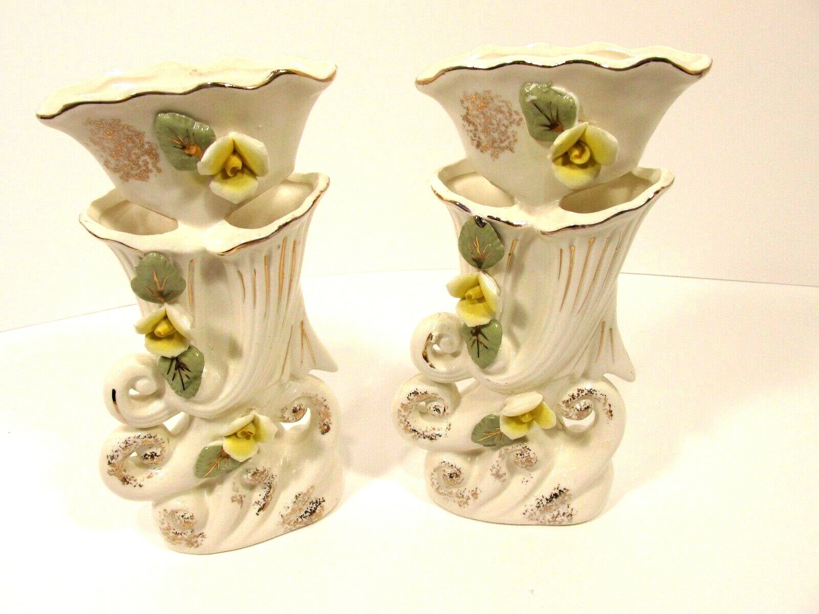 Lot of 2 Vtg Vases Japan ceramic Floral Planters Decor Display (Matching) Nesco 