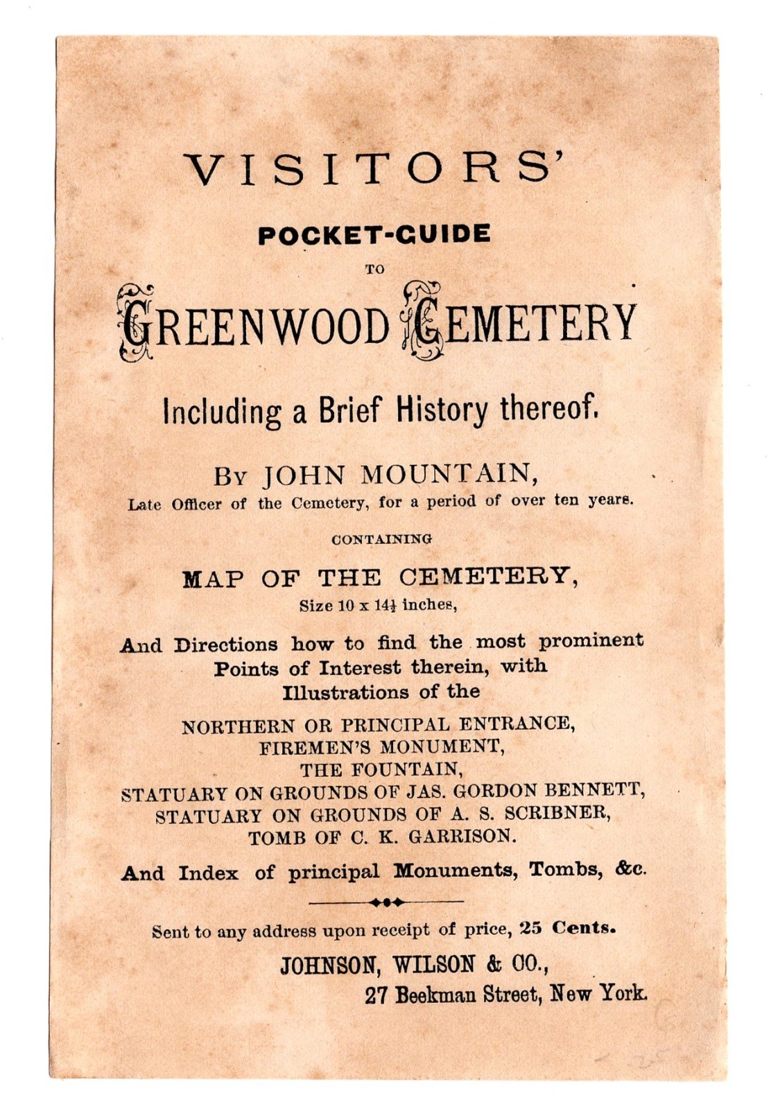 ORIG c1890s VISITOR'S POCKET GUIDE TO GREENWOOD CEMETERY AD
