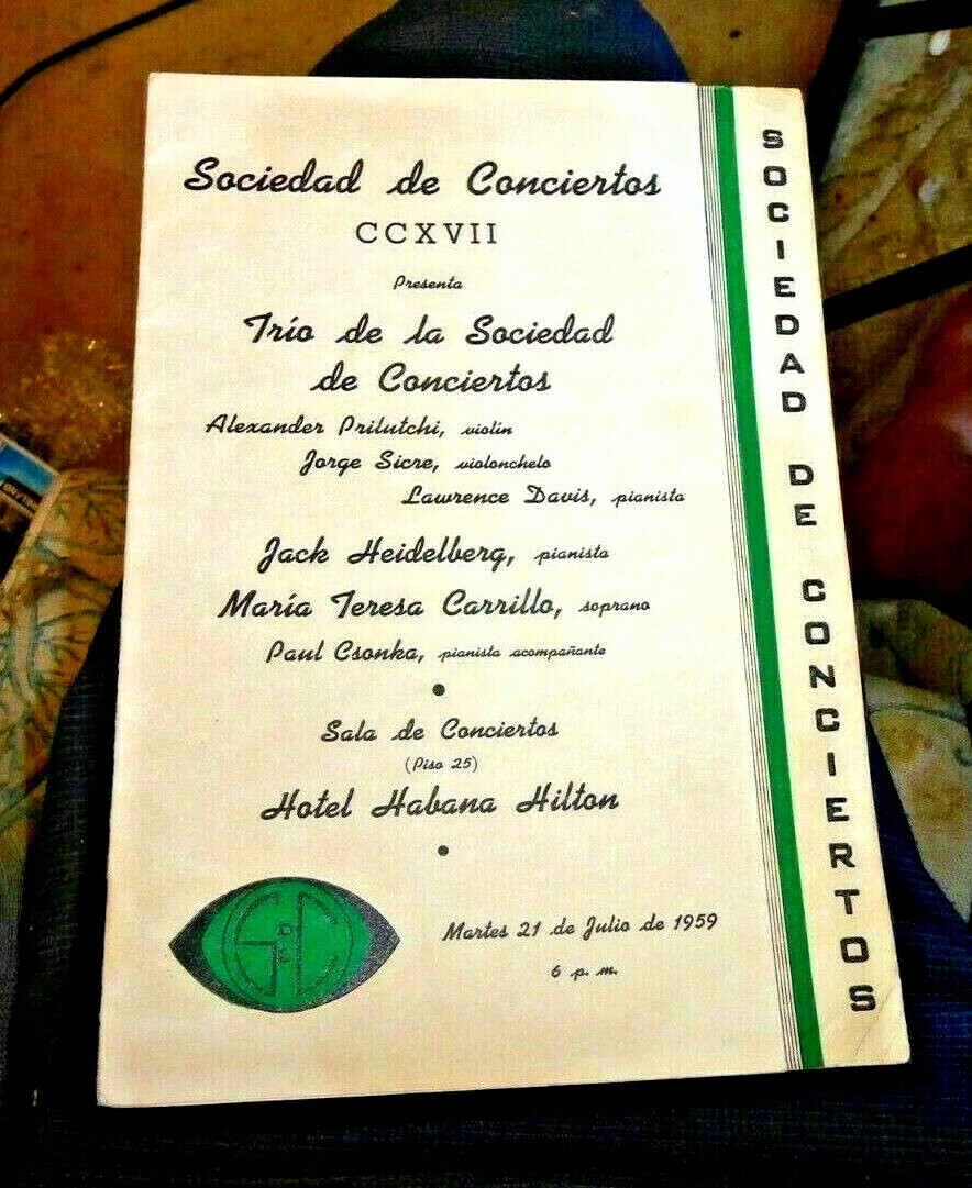 VINTAGE PROGRAM CLASSIC MUSC CONCERT HOTEL HABANA HILTON CUBA  1959