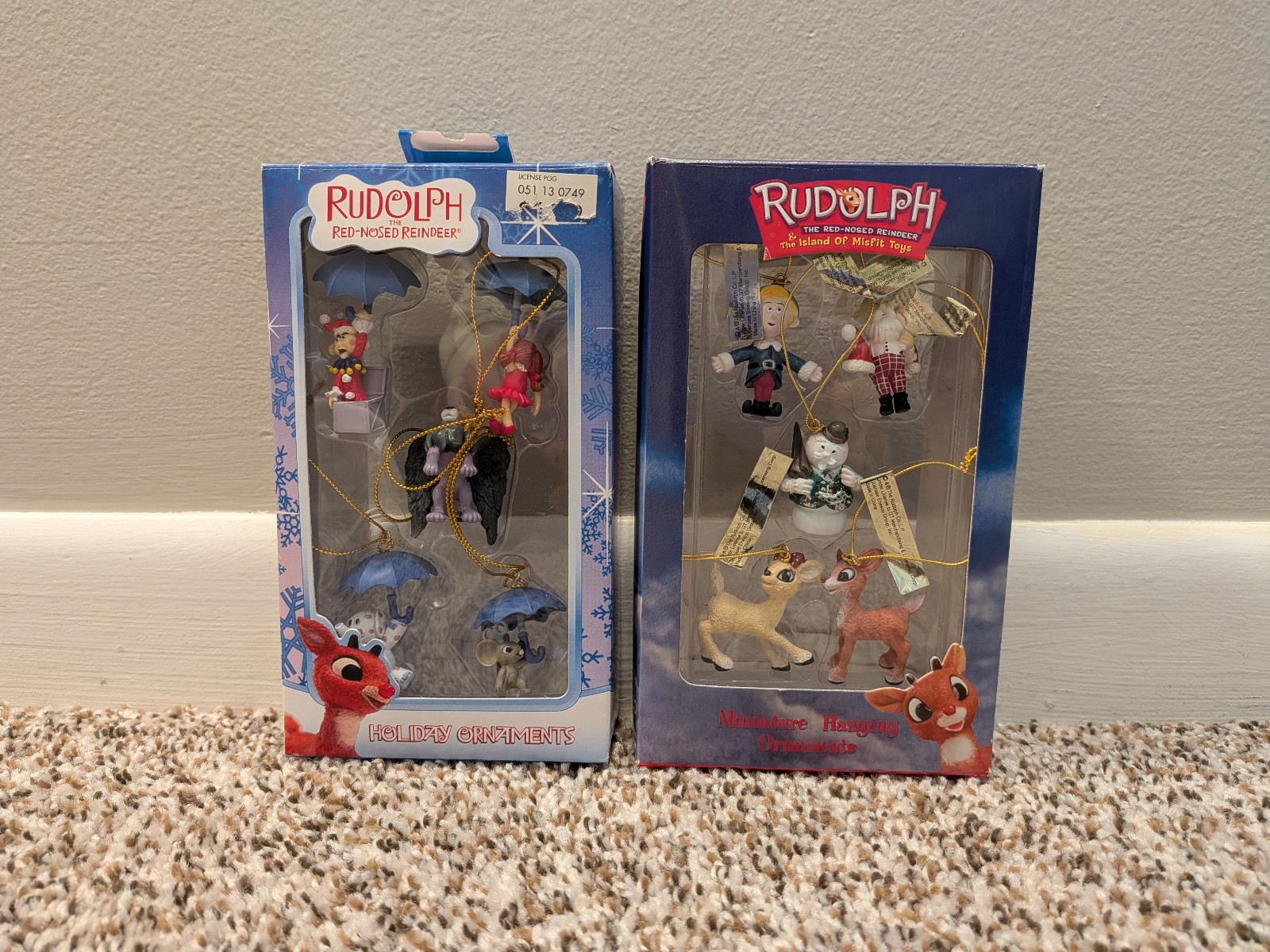 Pair of 2 Vintage Enesco Rudolph Miniature Christmas Ornaments Sets 1999
