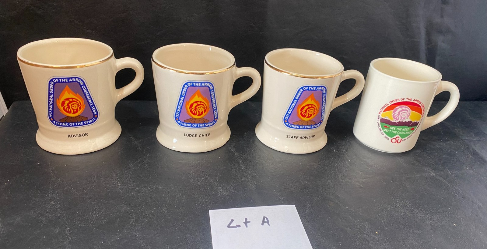 vintage Boy Scouts Mugs lot of 4 Order of the Arrow Cub Scouts BSA