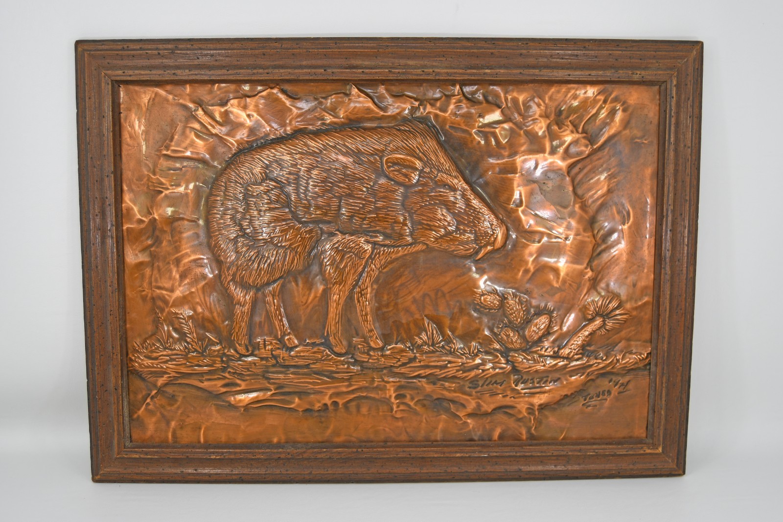 Slim Rustin Texas Roadrunner Tooled Copper Wall Art Wild Boar Javelina Rare VTG