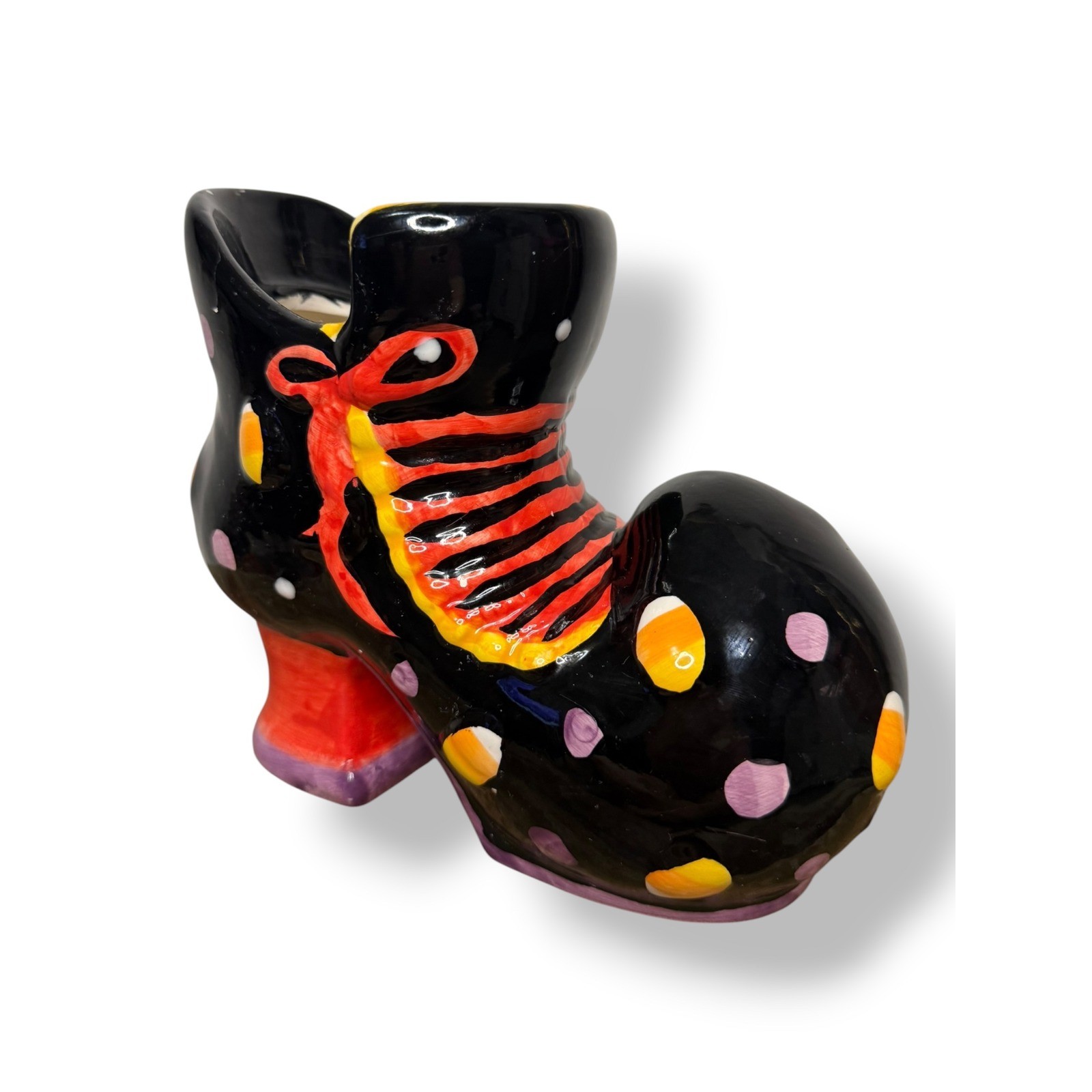 Vintage Cresent Enterprises Halloween Ceramic Witches Shoe Decorative Vase Jar
