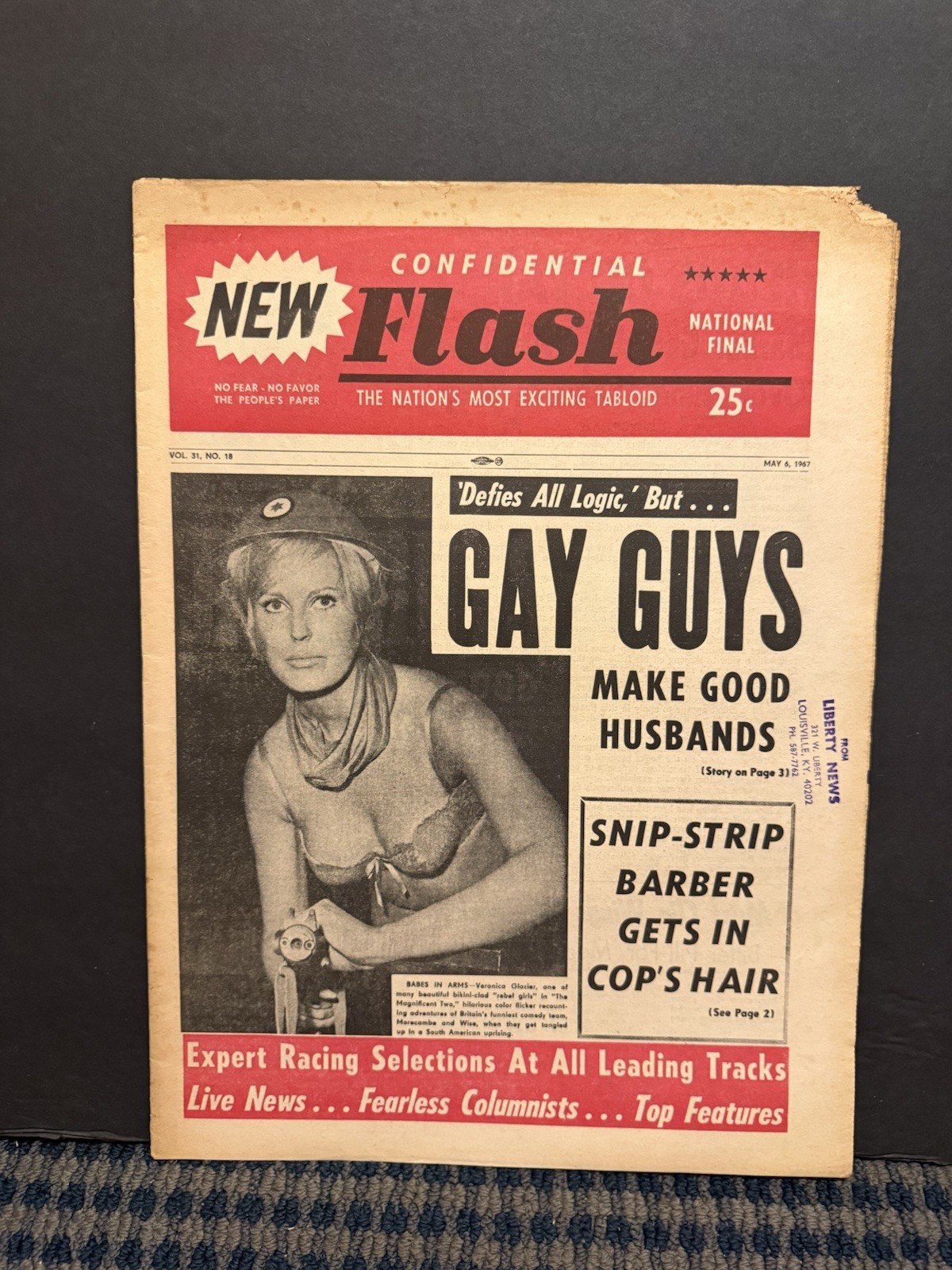 1967 May 6th Confidential Flash NewsPaper, Veronica Glazier, Gay Guys (VRN10G)