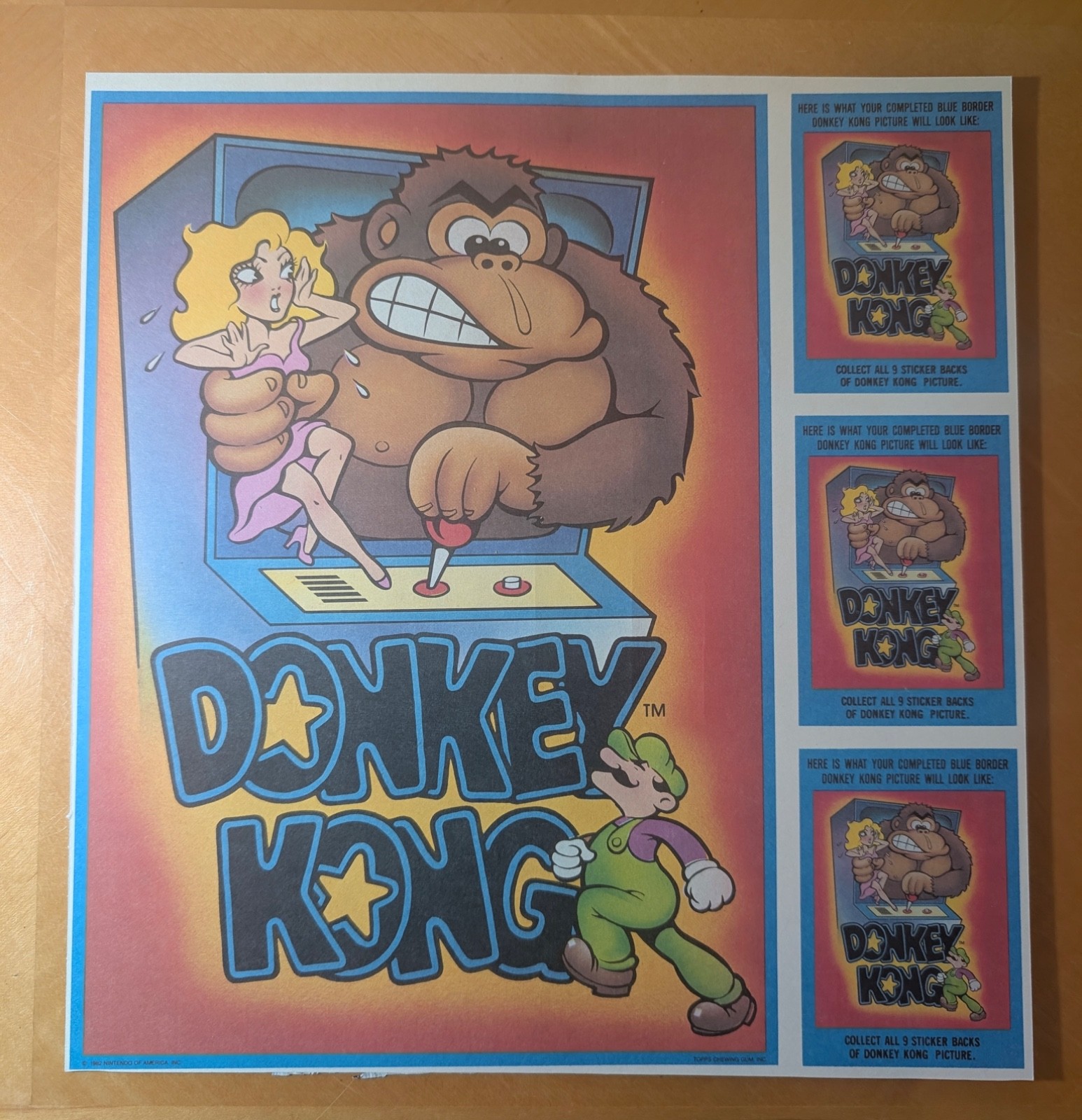 1982 TOPPS 12 CARD  SHEET NINTENDO DONKEY KONG MARIO JUMP MAN AT WOTK