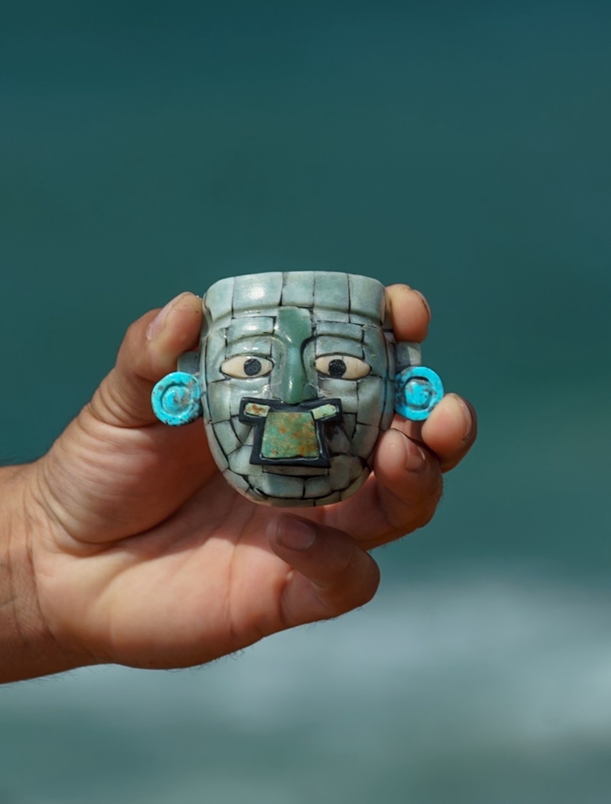 Handcrafted Artistry Inspired by the Maya Sun God pendant,aventurine & Turquoise