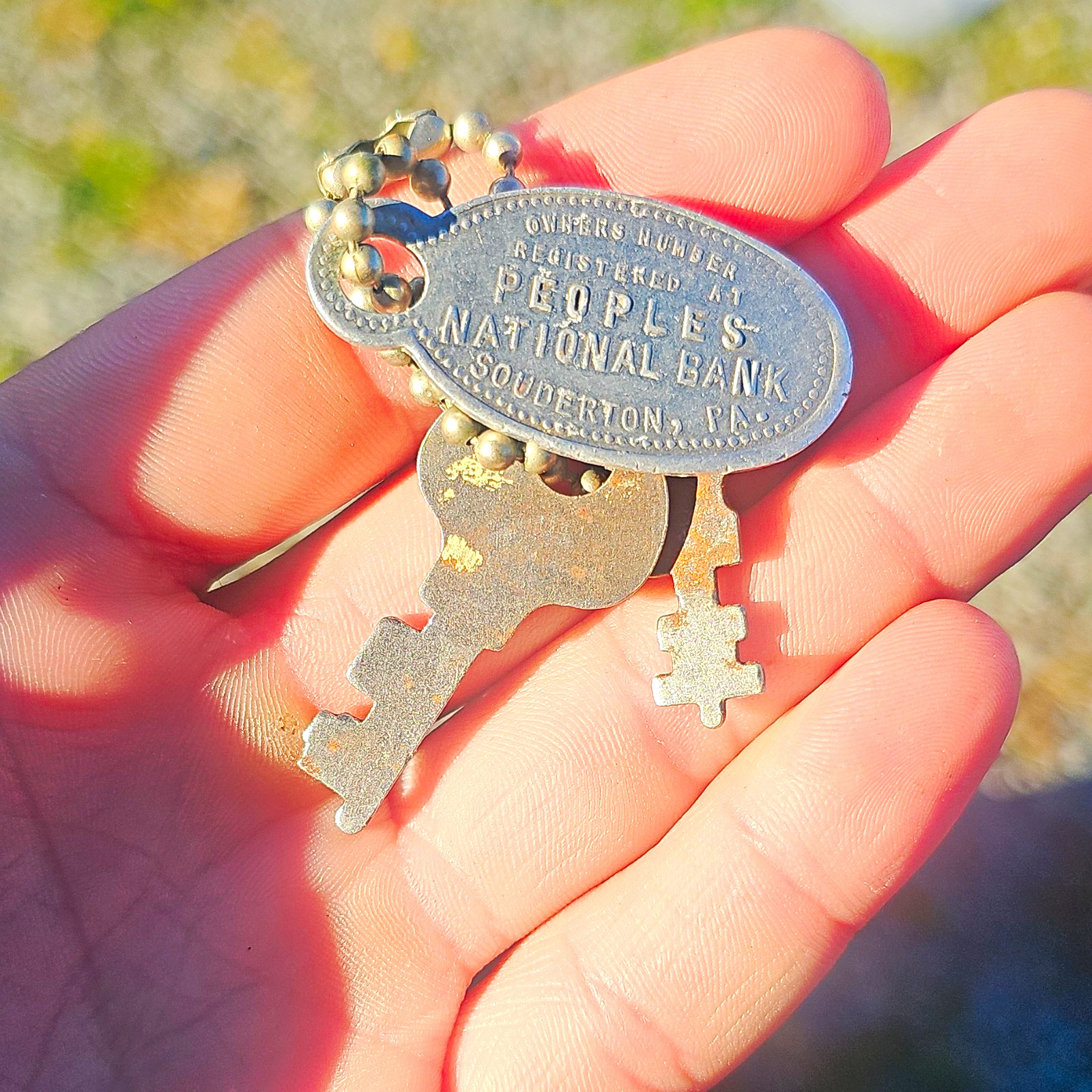 People’s National Bank Souderton PA Skeleton Key Keychain Tag #1477