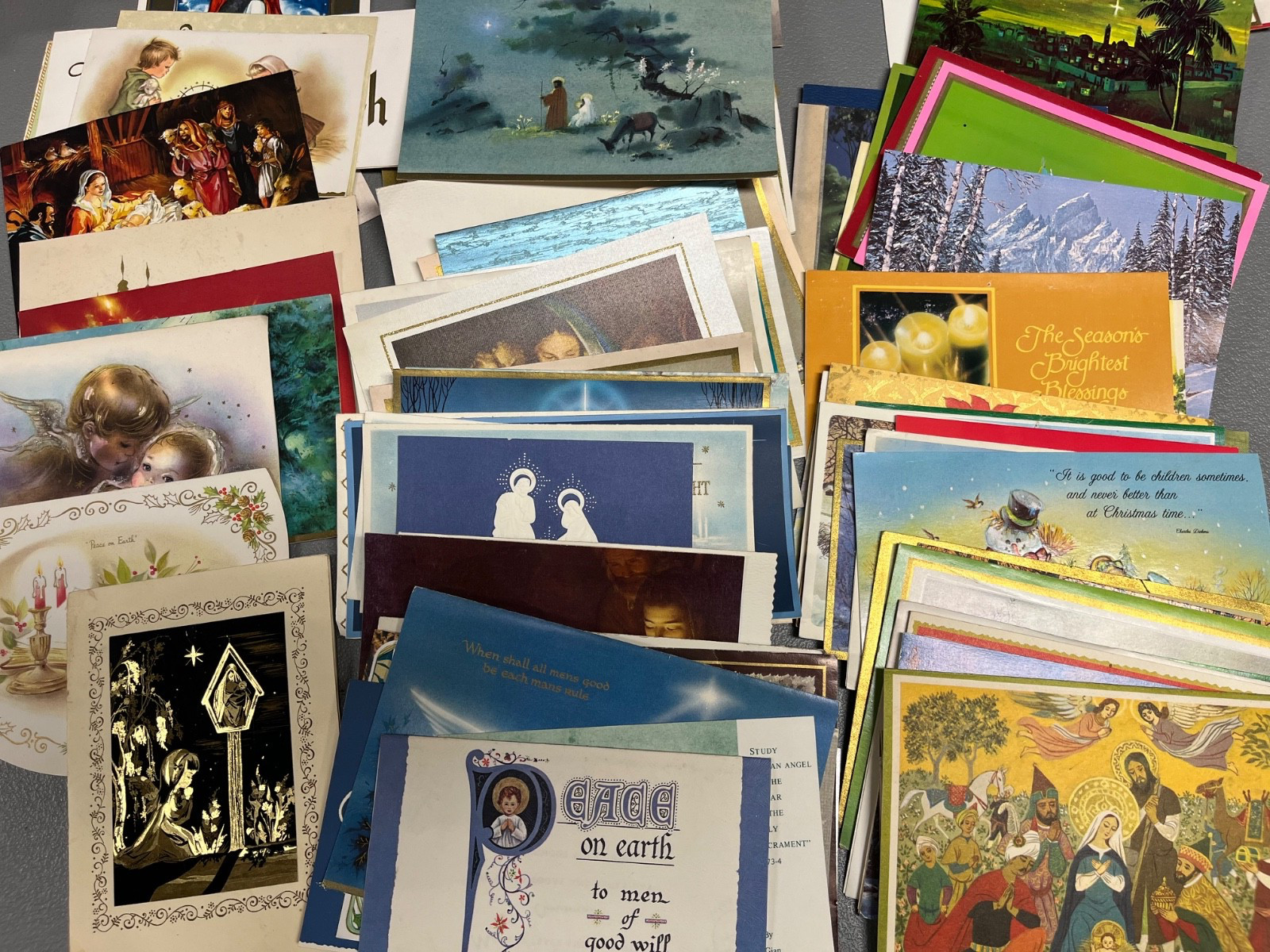 lot of 102 Vintage Christmas Greeting Cards 1940s-1960s MID CENTURY RELIGIOUS