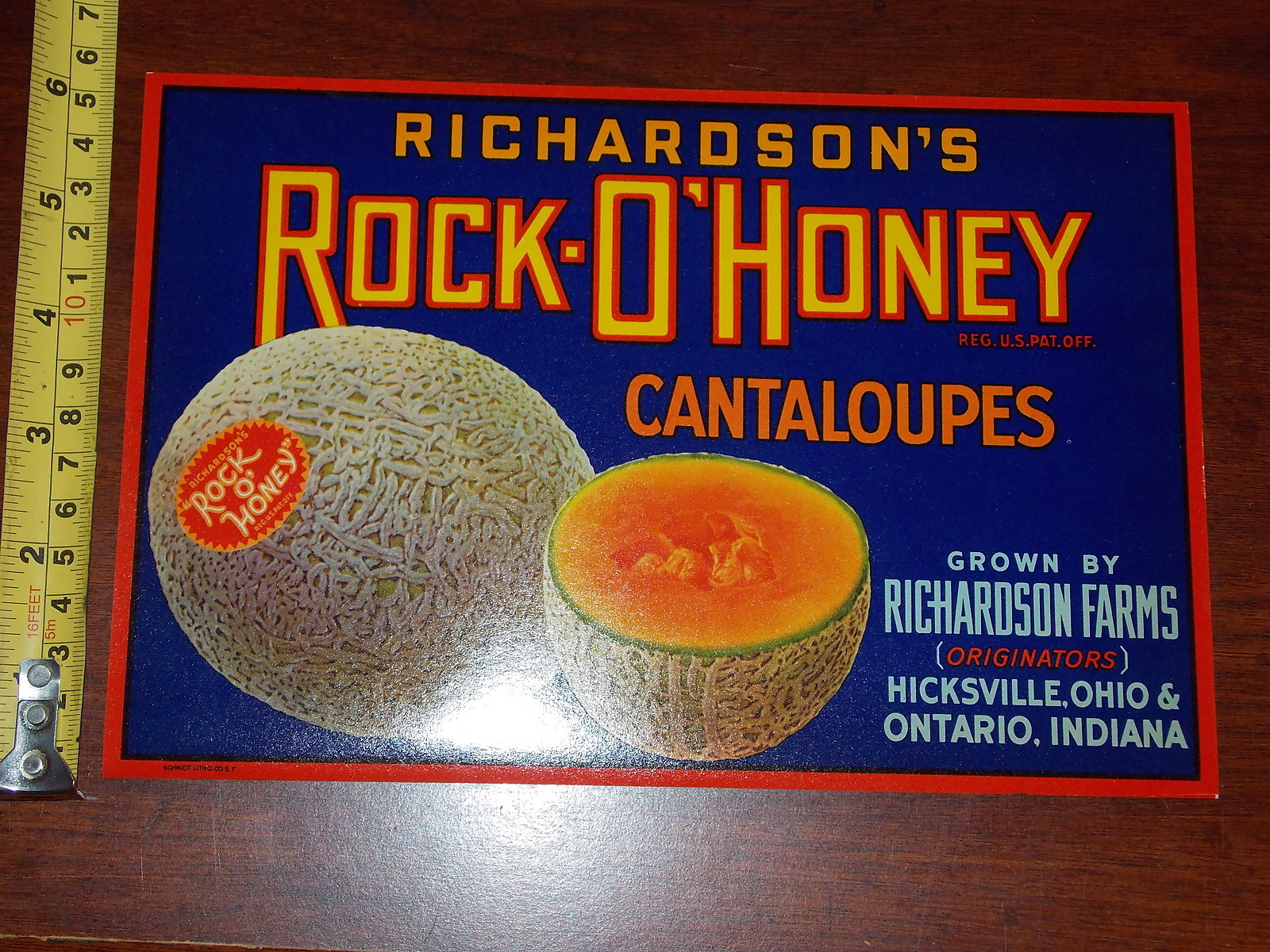 RICHARDSON\'S ROCK-O\'HONEY CANTALOUPES FARMS RARE ADVERTISMENT LABEL NICE 7
