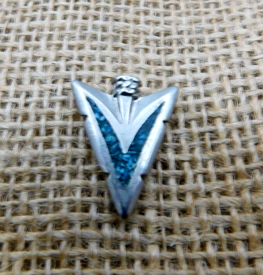 Vtg Crushed Turquoise Arrowhead Silver Tone Lapel Pin Tie Hat Tac Southwestern