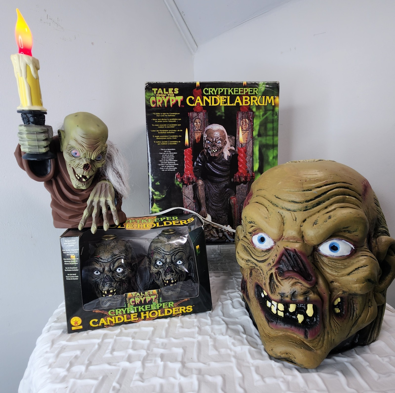 Vintage 90\'s NIB Tales From The Crypt Keeper Candelabrum Candle  Light Foam Head