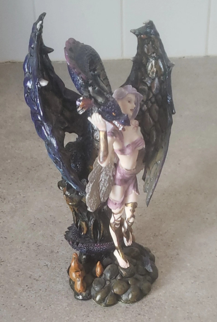 Fairy Figurine With Dragon - 8 Inches High & 4 Inches Wide - Resin