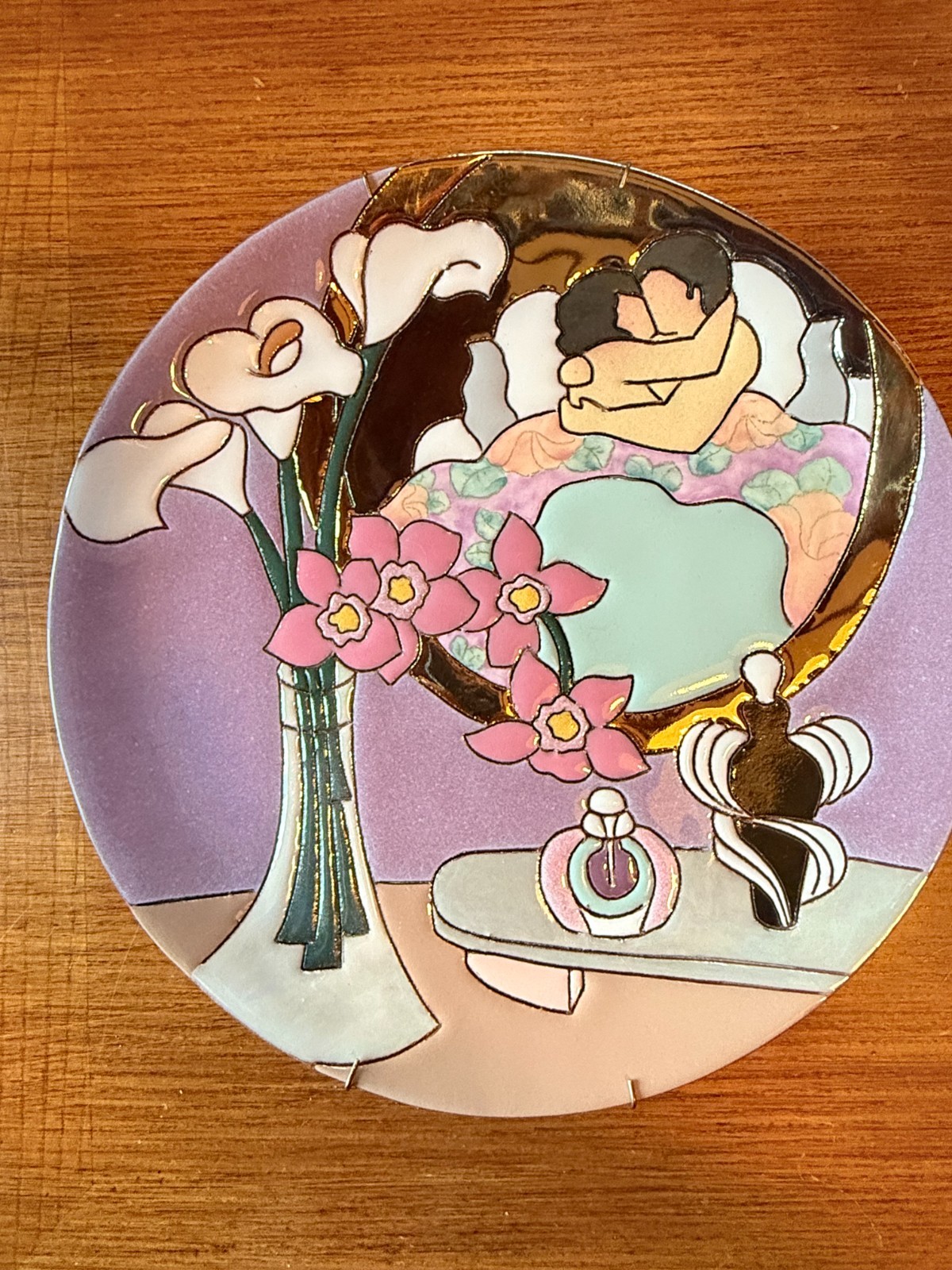 VTG Judy Miller Couple in Bed Decorative Pottery Plate  10 7/8