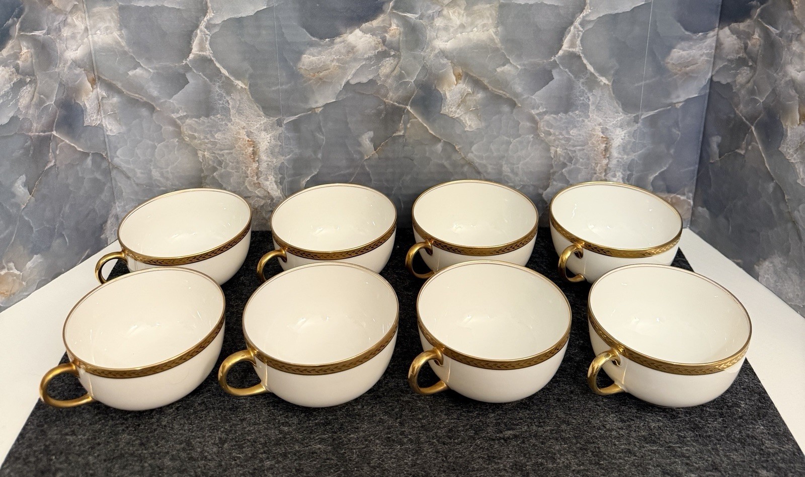ANTIQUE VIGNAUD LIMOGES FRANCE 22K GOLD THE NANTES SET OF 8 COFFEE TEA CUPS WOW