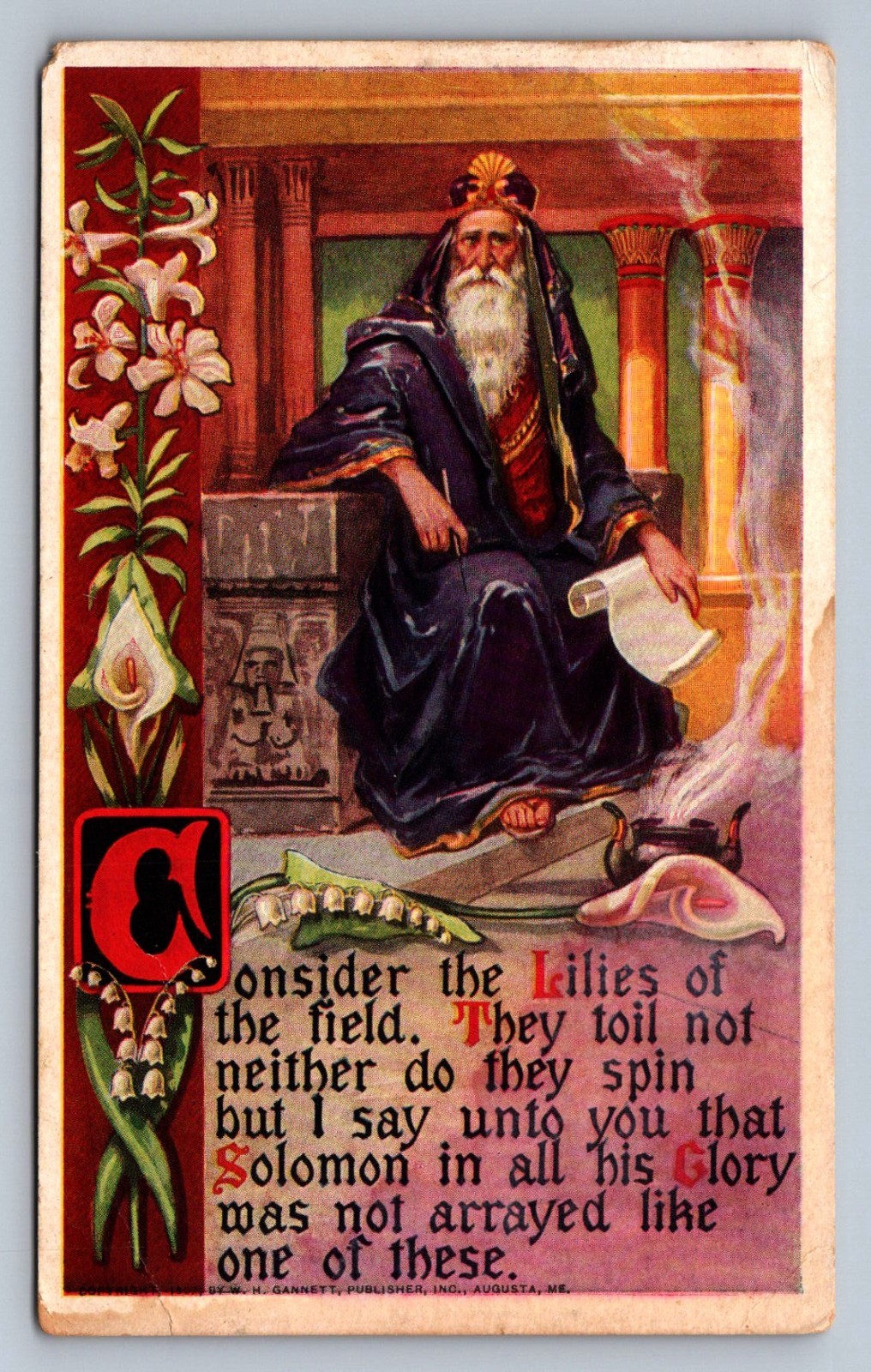 Postcard Antique The Sermon on the Mount Matthew 6: 28-29 1907 Gannett Pub. N060