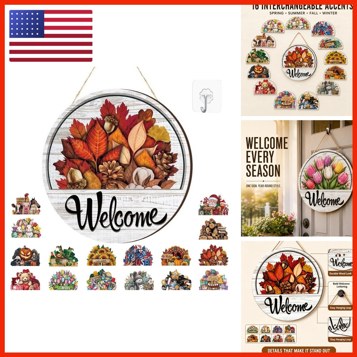 Bracvara 16 Pcs Interchangeable Welcome Sign For Front Door1set