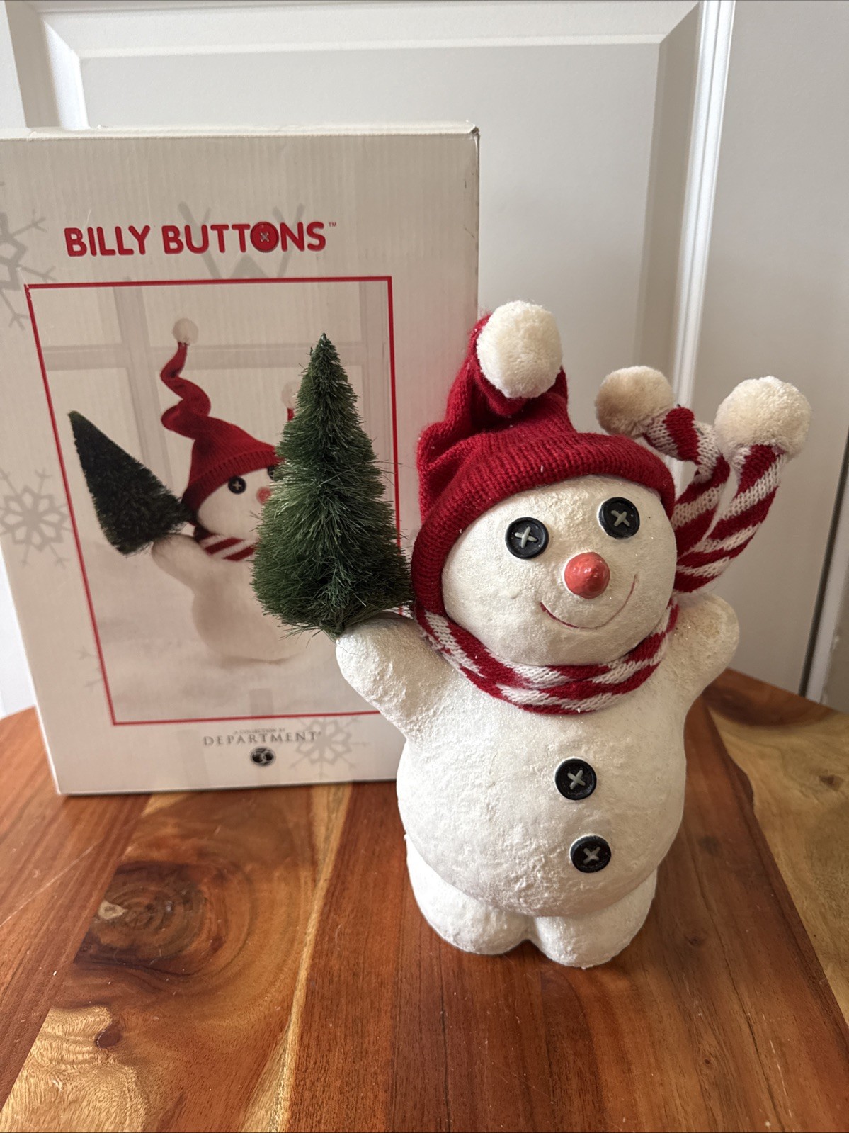 VTG Dept 56 BILLY BUTTONS Sparkle Snowman Holding Bottle Brush Christmas Tree