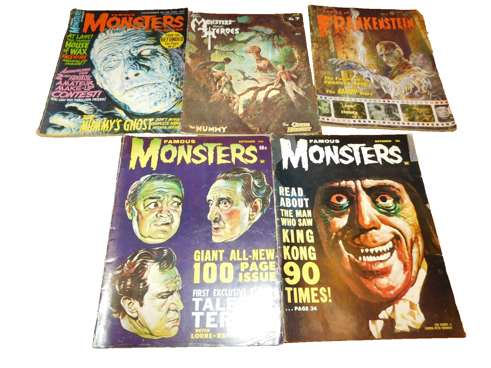 Vintage lot of 5 Famous Monsters Monsters and heros Magazines