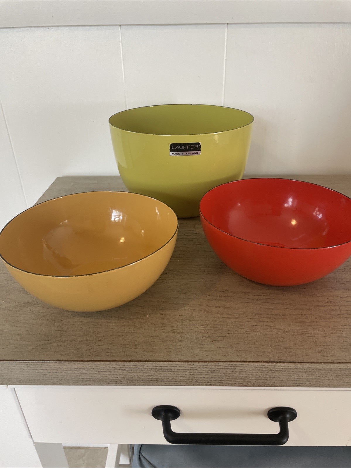 RARE KAJ Franck Lauffer Enamel Bowl Set 3 Wonderful Condition Great MCM Colors
