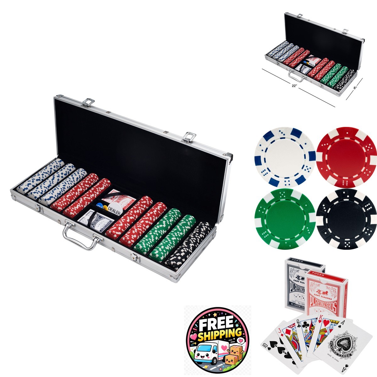 Trademark Poker HW3400008 Poker Chip Set 11.5g 500 Chips with Cards Buttons Case