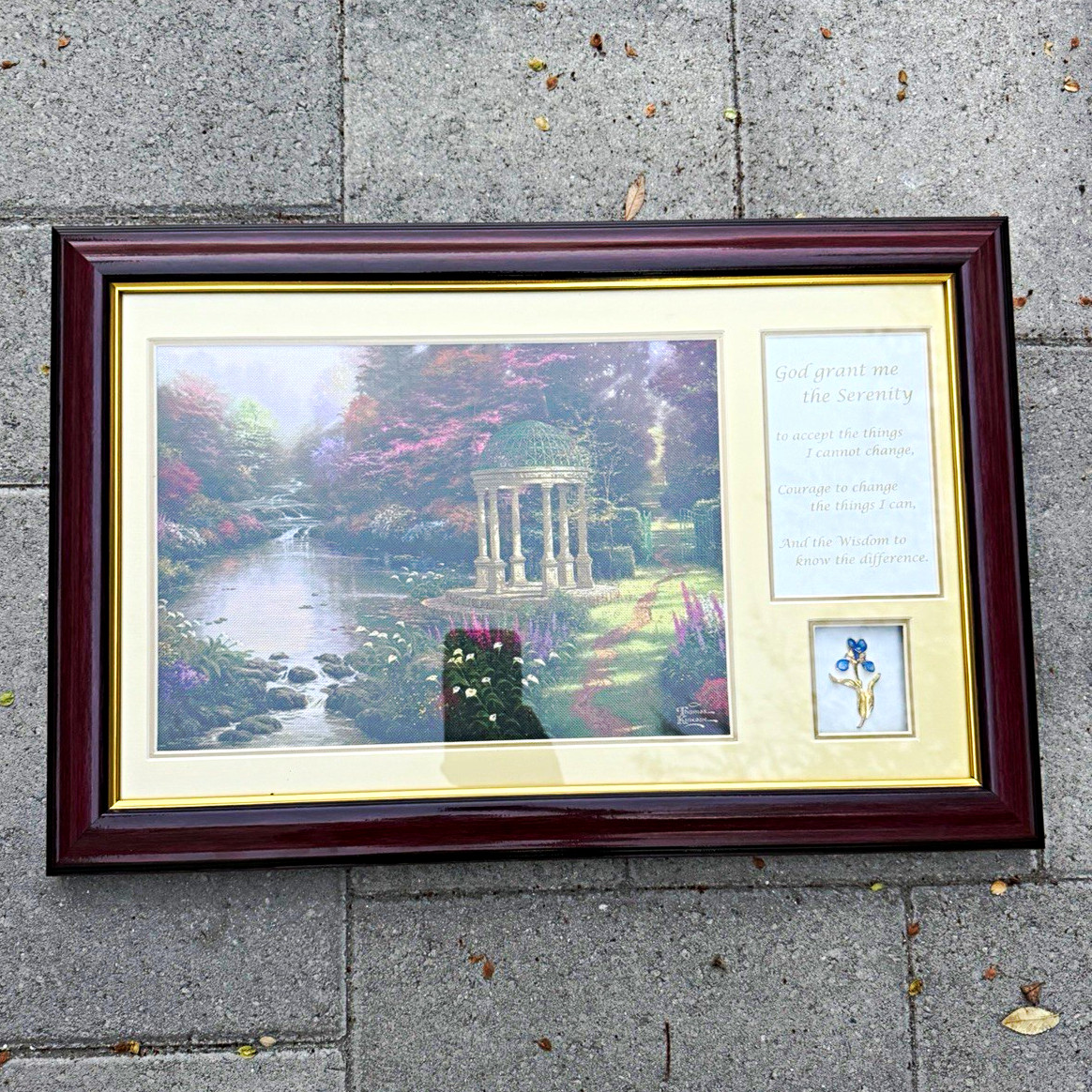 Thomas Kinkade Serenity Prayer Framed Collage Print Wood/Glass/Paper