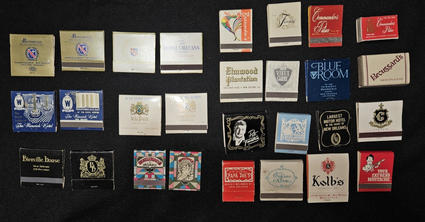 Vintage 22 Matchbook box LOT New Orleans Restaurants + Kolb's O'Brien's  Warwick