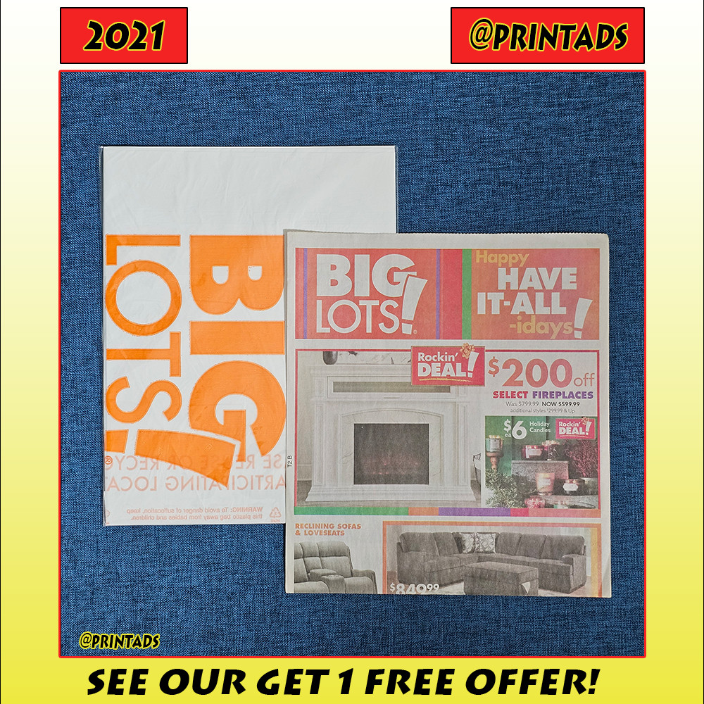 2021 Big Lots 2 Page Unread Fold-Out Store Catalog + Plastic Bag #5