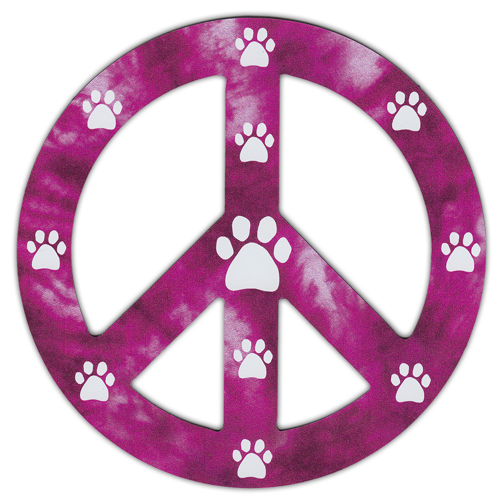 Peace Sign Shaped Magnets (See Through): Redish/Purple Design w/Paws