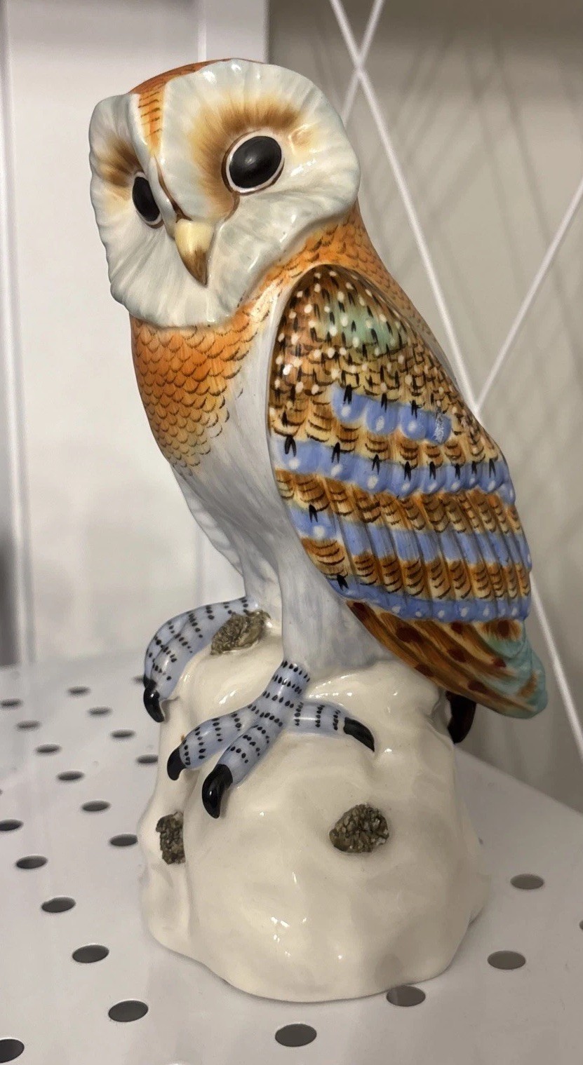 Vintage Mottahedeh Design Owl Figurine Hand Painted in Italy Porcelain 